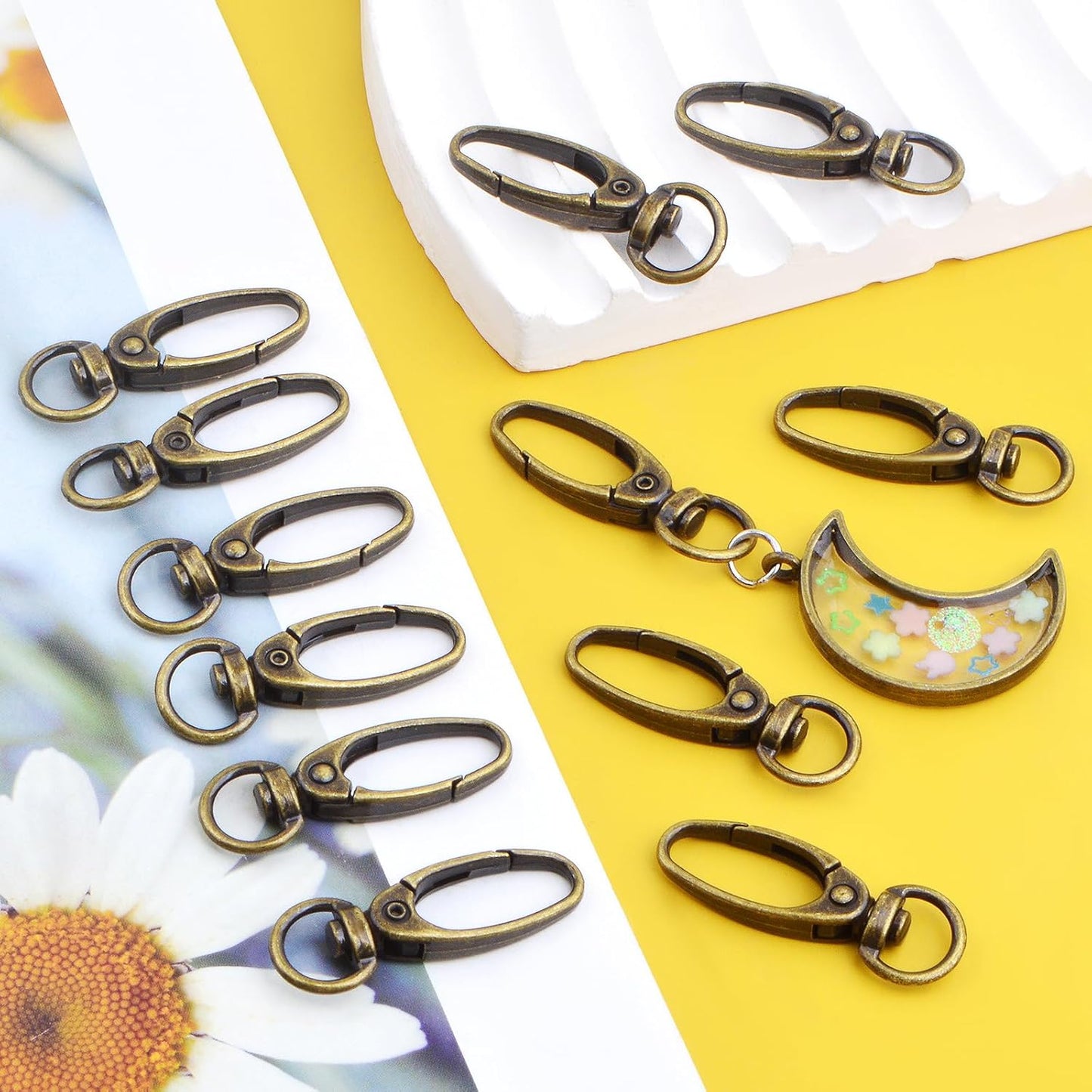 50pcs 38 mm 360 Degree Swivel Trigger Clips Metal Keyring Curved Oval Lobster Clasps Snap Hooks for Keychains Lanyard Handbag Purse Craft Projects Decoration, Antique Bronze