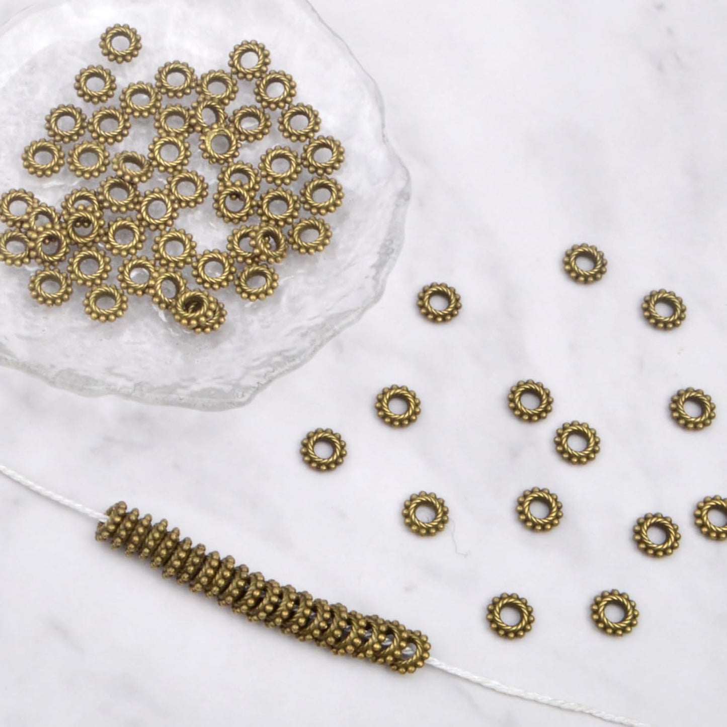 200pcs Tibetan Rondelle Spacer Beads Vintage Alloy Round Gear Loose Bead Spacers Bulk Jewelry Accessories for DIY Bracelets Necklace Earrings Craft Supplies, Antique Bronze
