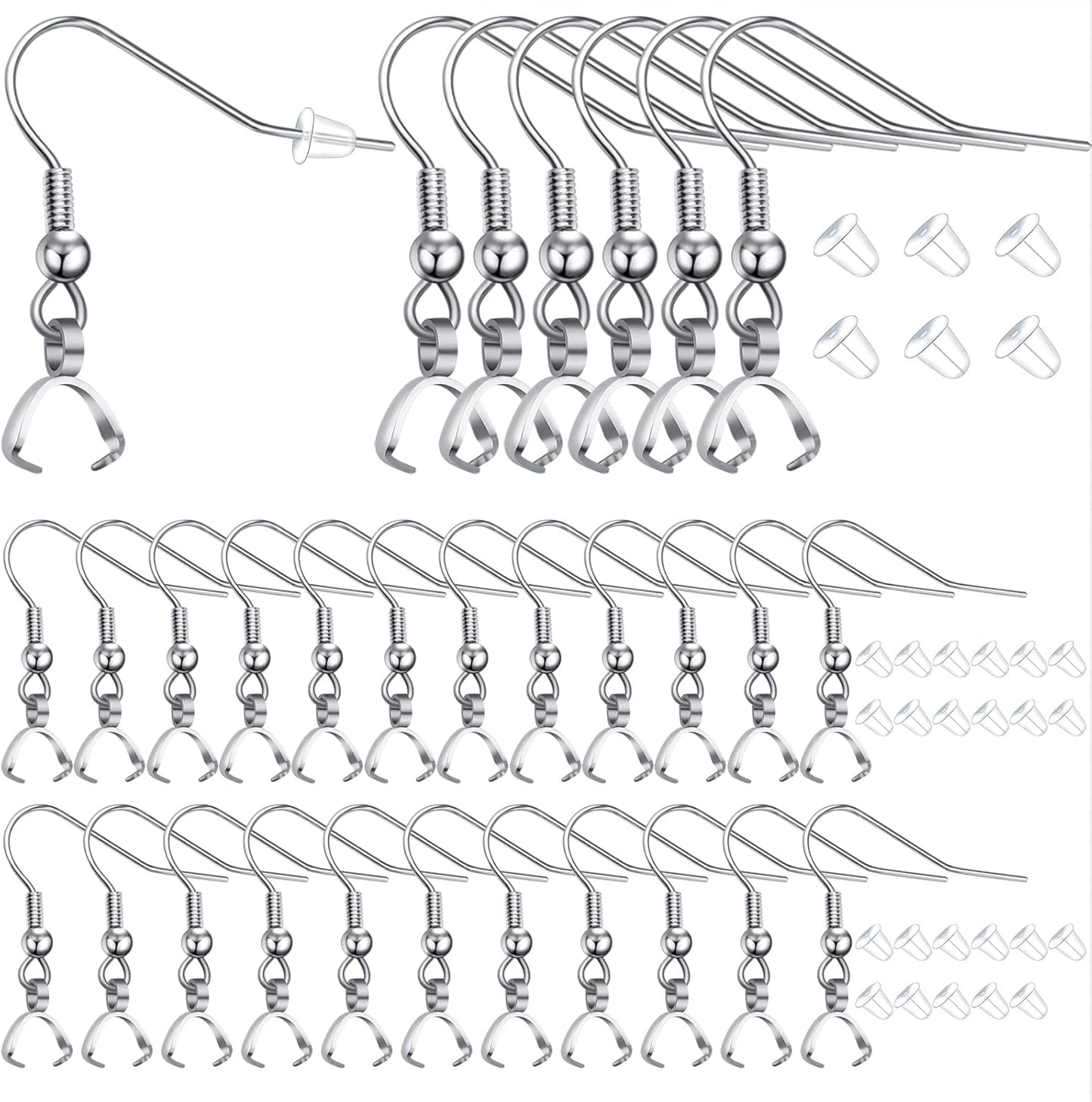 30pcs Stainless Steel Earring Hooks Ear Wire Buckle French Fish Hook Earrings with Pendant Clasp and 30pcs Silicone Bullet Earring Backs for DIY Craft Jewelry Making, Golden