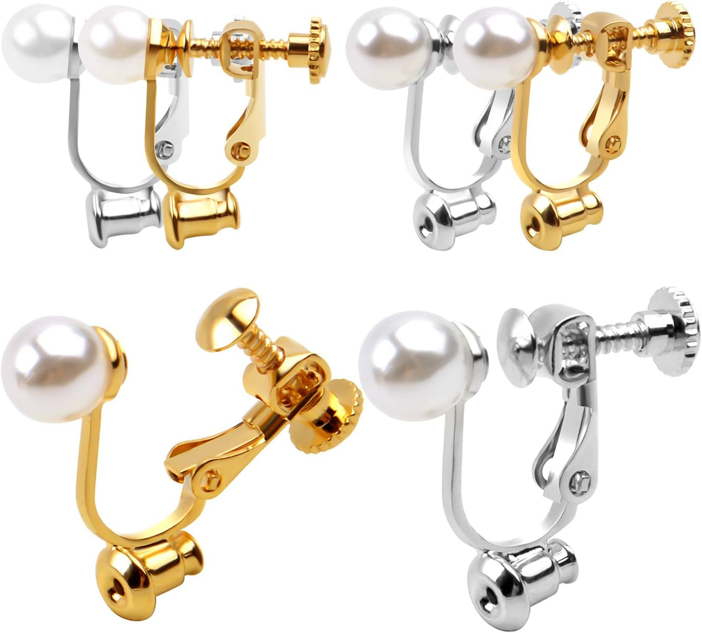 Clip-on Earring Converters, 12pcs Imitation Pearl Earring Clip Converter Screw Type Brass Earrings Findings with Loop for Non-Pierced Ears - Gold and Silver