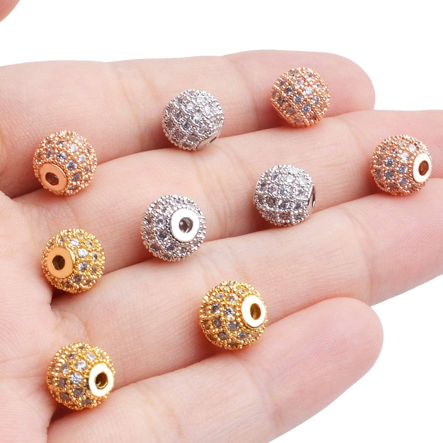 Cubic Zirconia Beads,9Pcs Micro Pave Disco Ball Beads Round Spacer Beads Bracelet Connector Charms Beads for Jewelry Making
