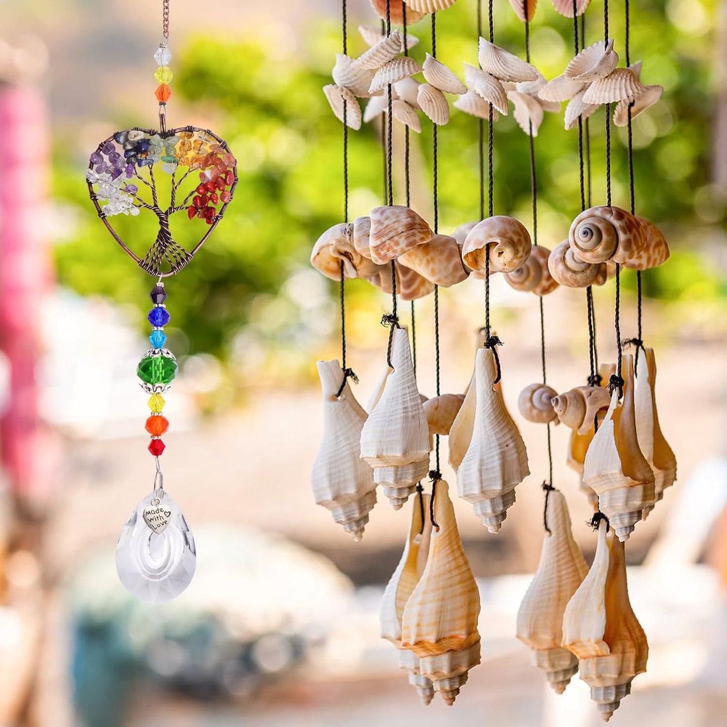 1pcs Rainbow Heart-Shaped Sun Catcher, Tree of Life Crystal Suncatcher Window Hanging Crystals Ornament Chakra Stones Prism Drop Pendant for Garden Home Car Lamp Window Decoration