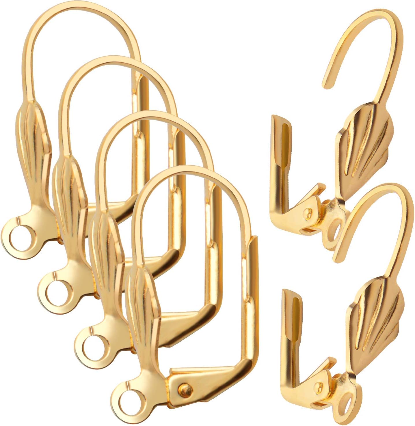 Hypoallergenic Earring Hooks, 100pcs Brass Leverback Shell Earrings French Hook Ear Wire with Open Loop for Jewelry Making, 2 Colors
