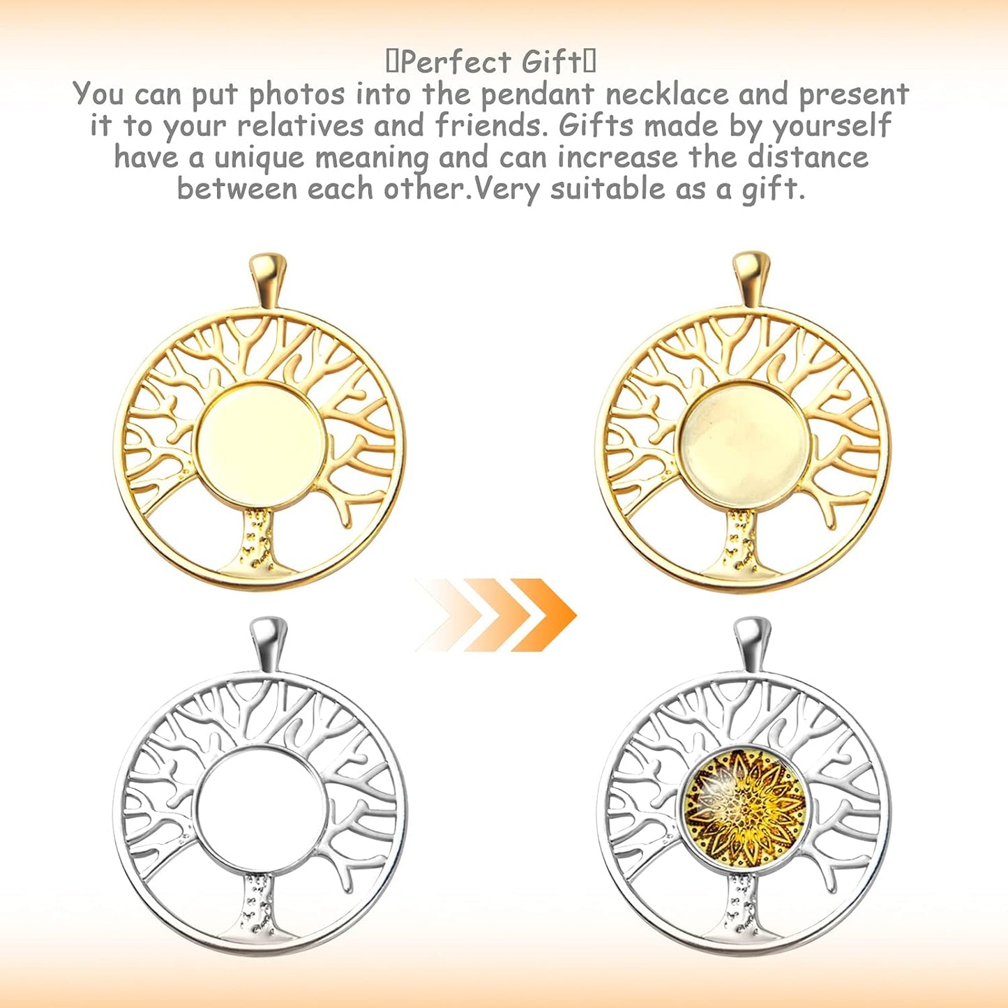 8 Sets 4 Colors Dream Catcher Pendant Trays Alloy Tree of Life Charms with Clear Dome Glass Cabochons for Photo Cameo Bracelet Necklace Jewelry Making Accessories