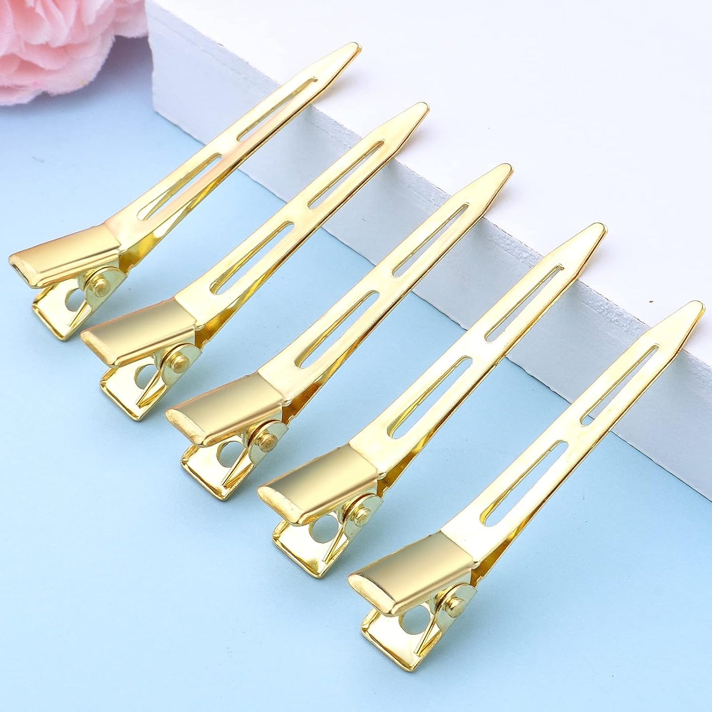 50pcs Golden Single Prong Curl Clips Alloy Alligator Hair Pins Clips Sectioning Hair Clips for Hair Extensions Styling Haircut Crafting, 5.6 cm x 0.83 cm x 1.1 cm