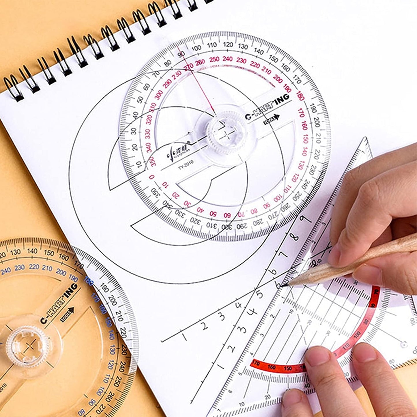 Aylifu 360° Protractor Pack of 2 Protactors Plastic Protractor Math Protractors Clear Protractor Ruler Drafting Tools Circle Protractor for Geometry