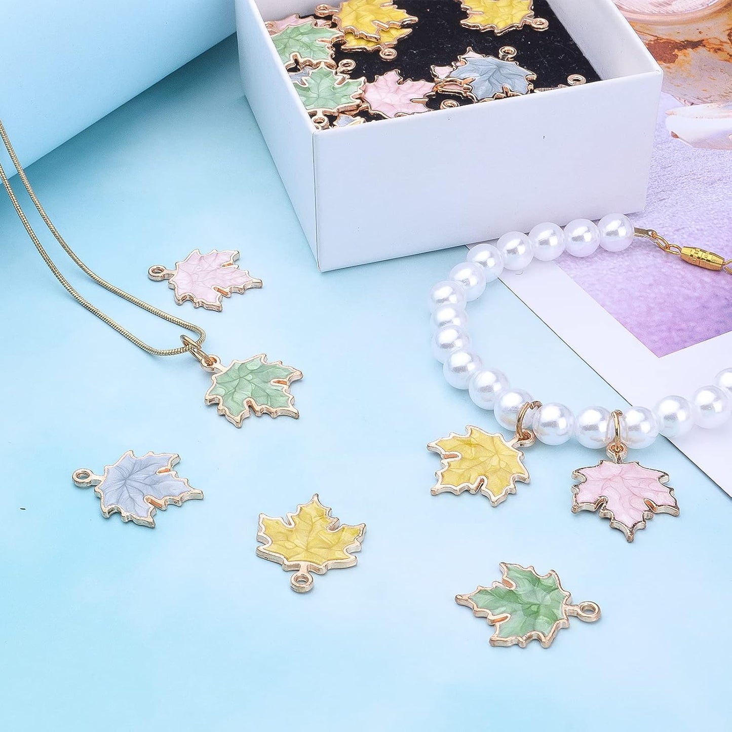 24pcs 4 Colors Maple Leaf Charms Alloy Autumn Fall Leaves Pendants Harvest Tree Leaves Charms Jewelry Making Accessories for DIY Earring Bracelet Necklace Craft Supplies