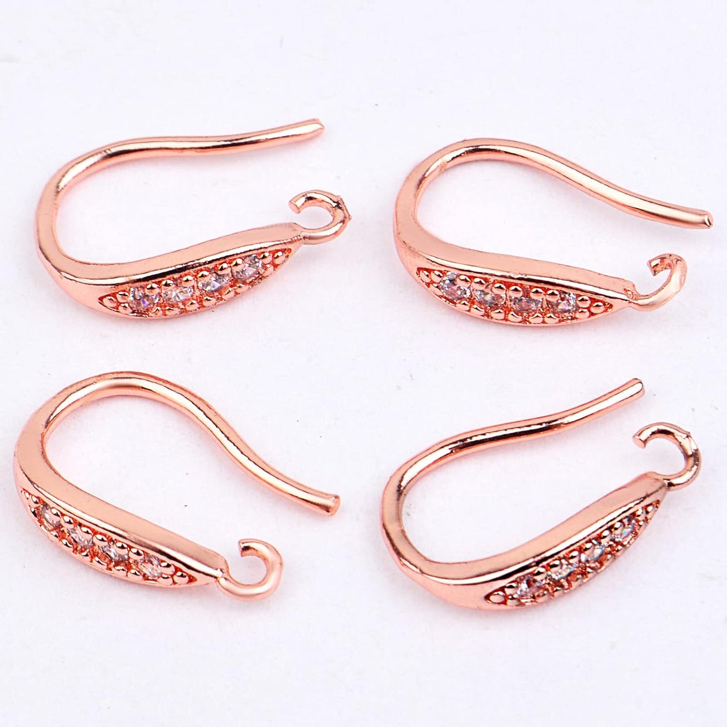 10pcs Brass Cubic Zirconia Earring Hooks Hypoallergenic Rhinestone Ear Wire Hooks with Dangle Loop Connectors for DIY Earrings Jewelry Making Findings, Rose Golden