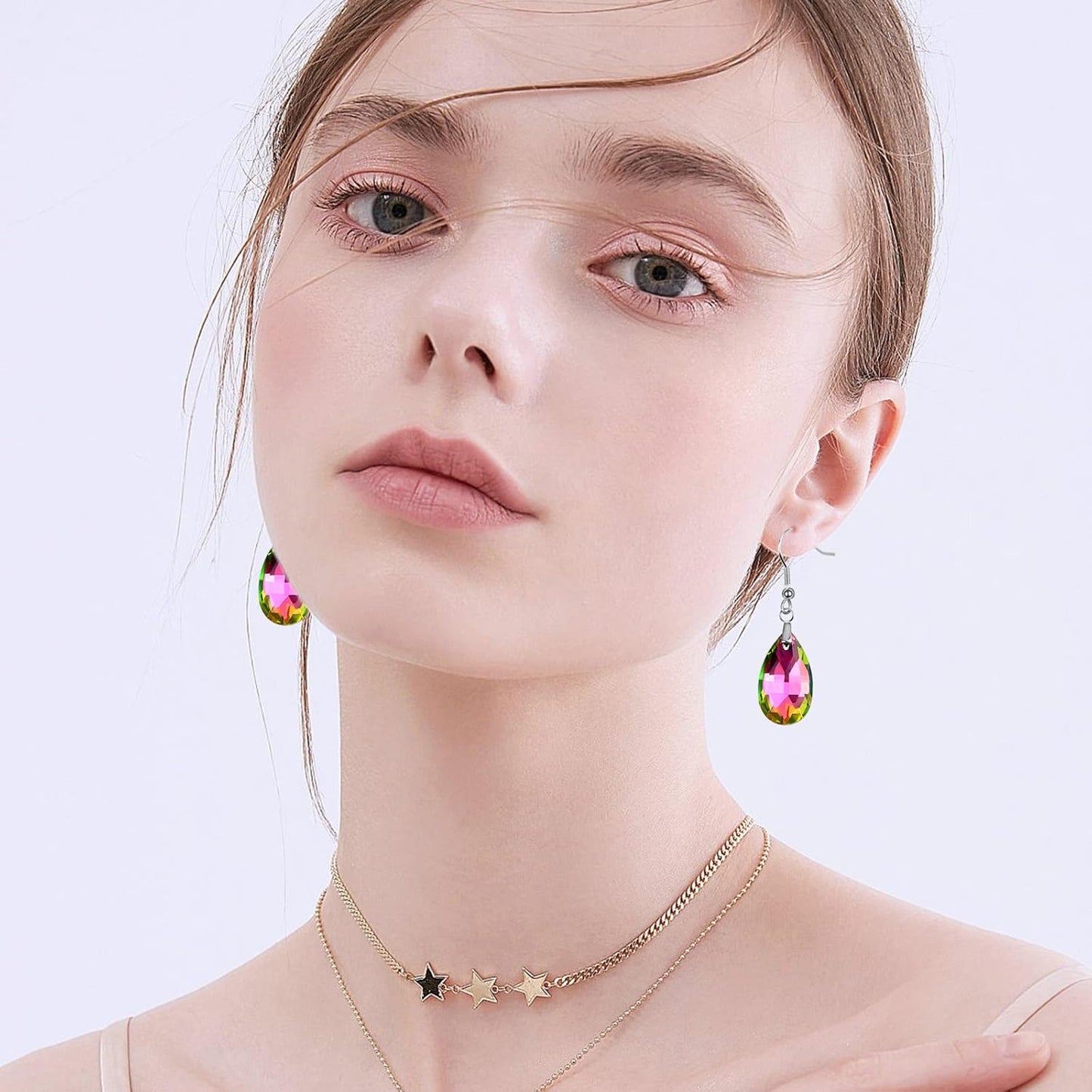 20pcs Hypoallergenic Earring Hooks Stainless Steel French Earwire Ear Ball Hooks with Pinch Bail Clasps and 20pcs Colorful Teardrop Crystal Pendants for DIY Earring Jewelry Making