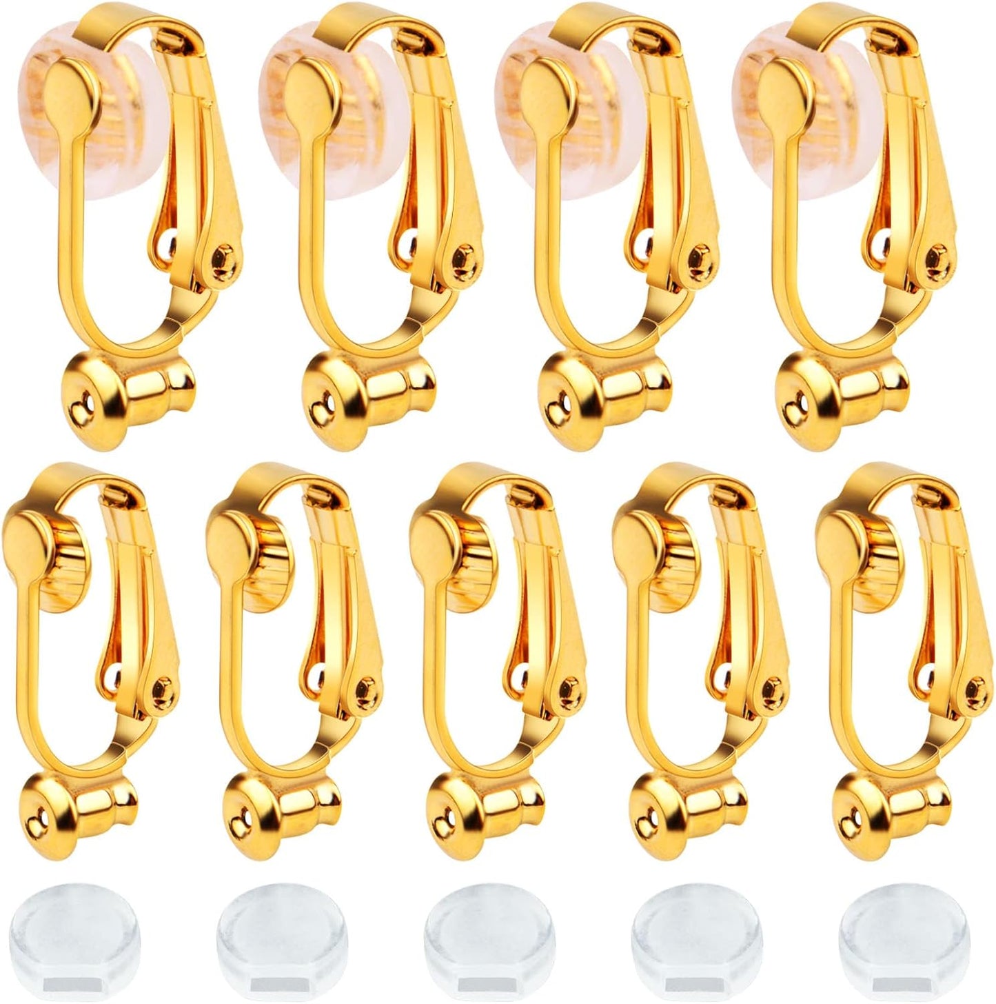 Clip-On Earring Converters - 12 Non-Pierced Earring Clips, Silicone Pads for Jewellery Making - Silver and Gold
