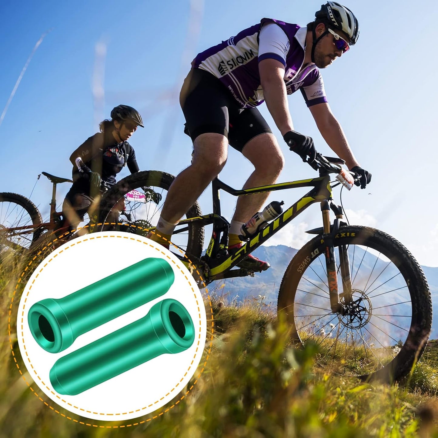 100pcs Green Bicycle Cable Ends Aluminum Alloy Cycling Cable Crimps Bikes Brake Cable Covers Ends Caps with A Box for Road Bike and Mountain Bicycle, 12 mm x 4 mm