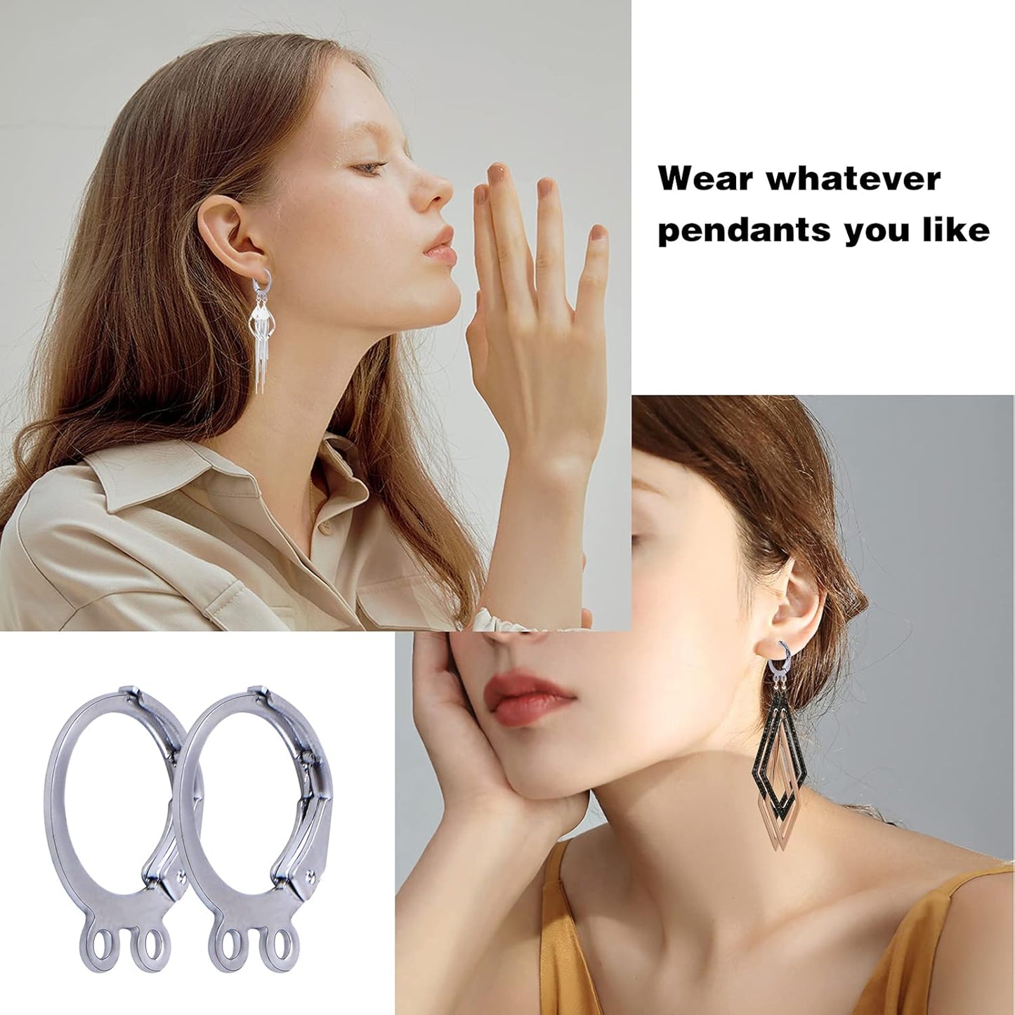 50pcs Hypoallergenic Round Earring Hooks Alloy Lever Back Earrings French Hook Dangle Ear Wire with Double Open Loops for DIY Earring Designs Jewelry Making, Silver