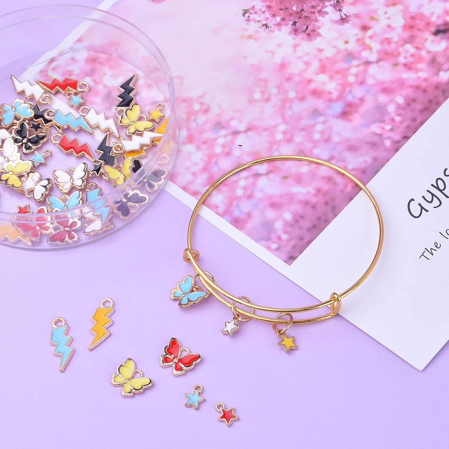 60pcs 5 Colors Enamel Alloy Pendants Charms Butterfly Flash Star Shape Pendant Charms Jewelry Enamel Charms for DIY Earrings Necklace Bracelet Crafts Making