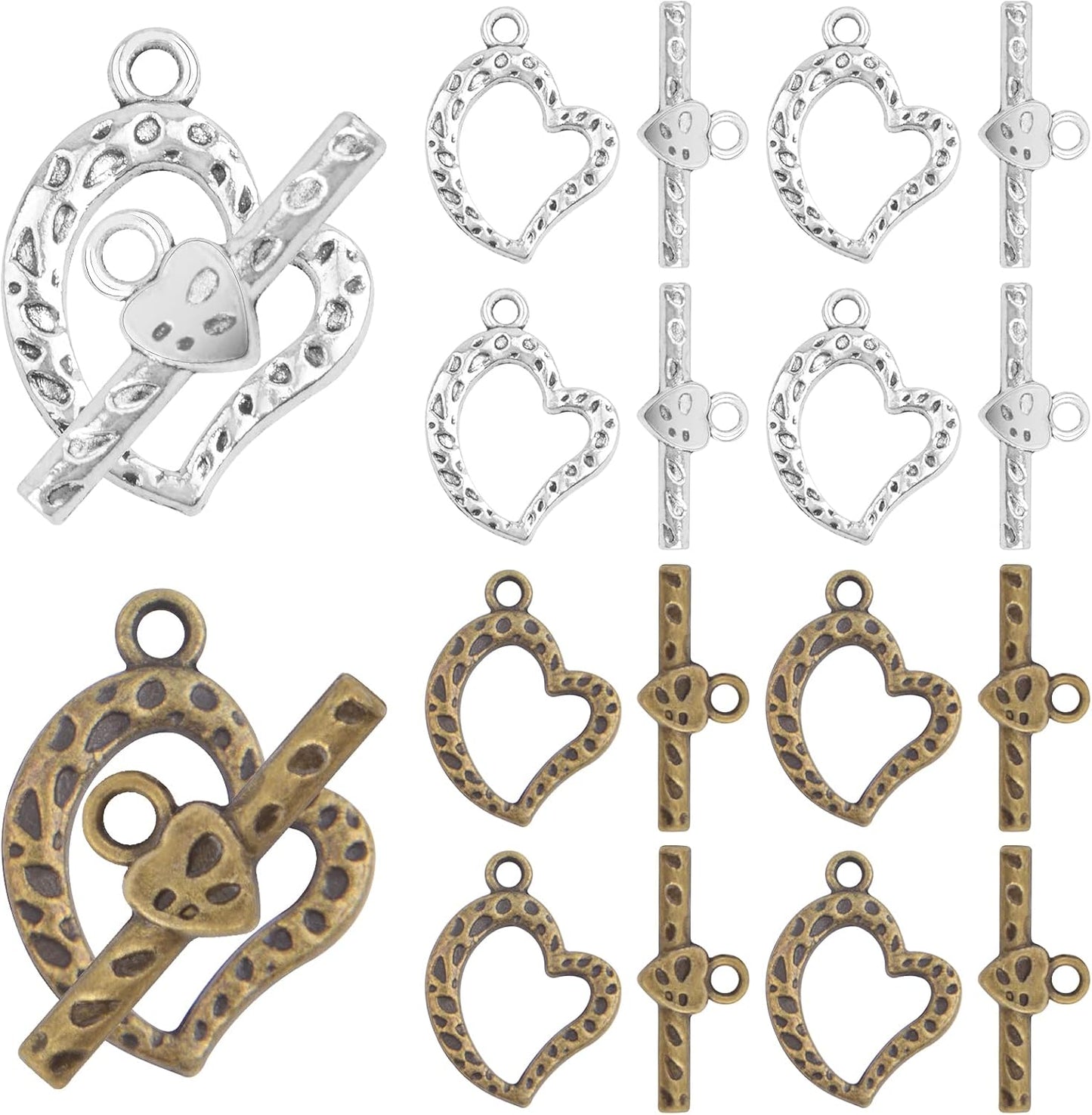 20 Sets Butterfly Bracelet Toggle Clasps T-Bar End Tibetan Closure Filled Fastener Hook Toggle Connectors for DIY Necklace Jewelry Craft Making, 2 Colors
