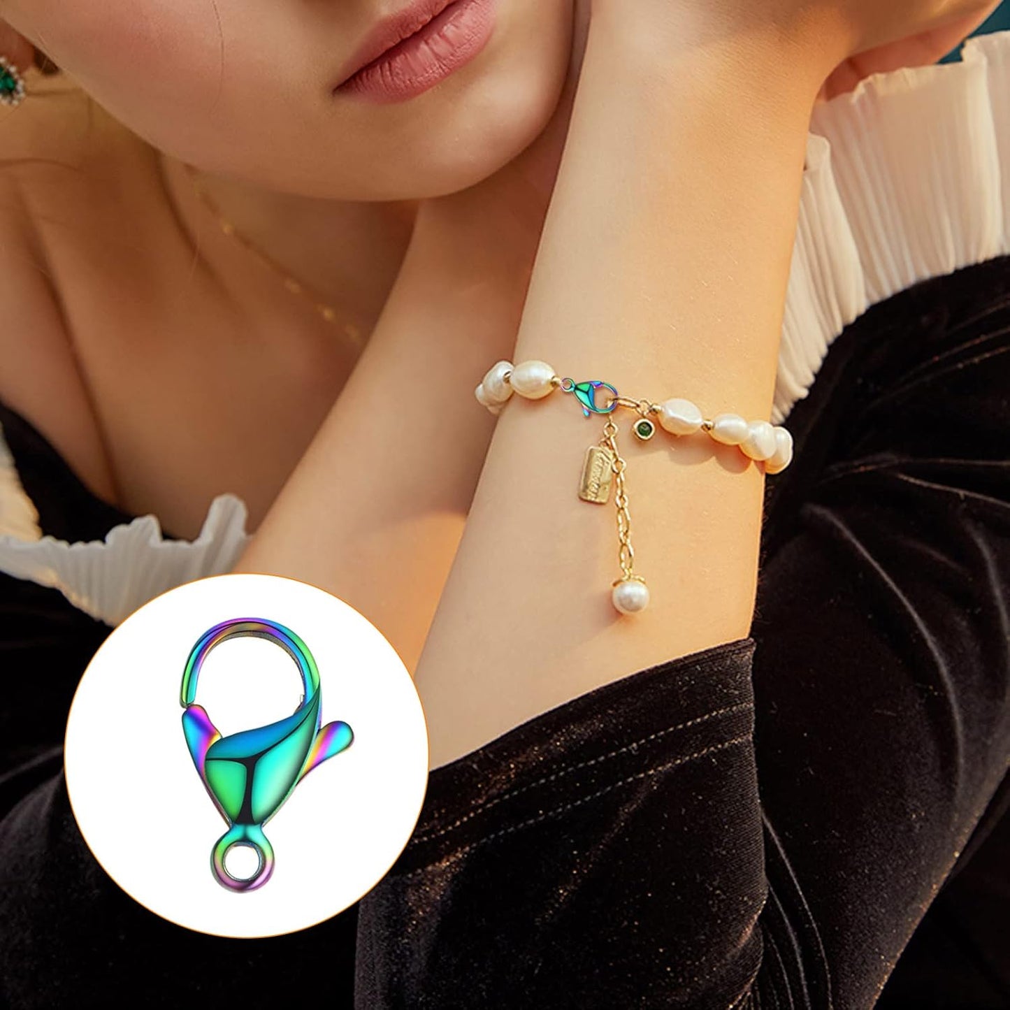 30 Pieces Rainbow Color Lobster Claw Clasps Stainless Steel Necklace Lobster Clasp Fastener Hook Clasps for DIY Bracelet Jewelry Making Findings, 12 x 7 mm