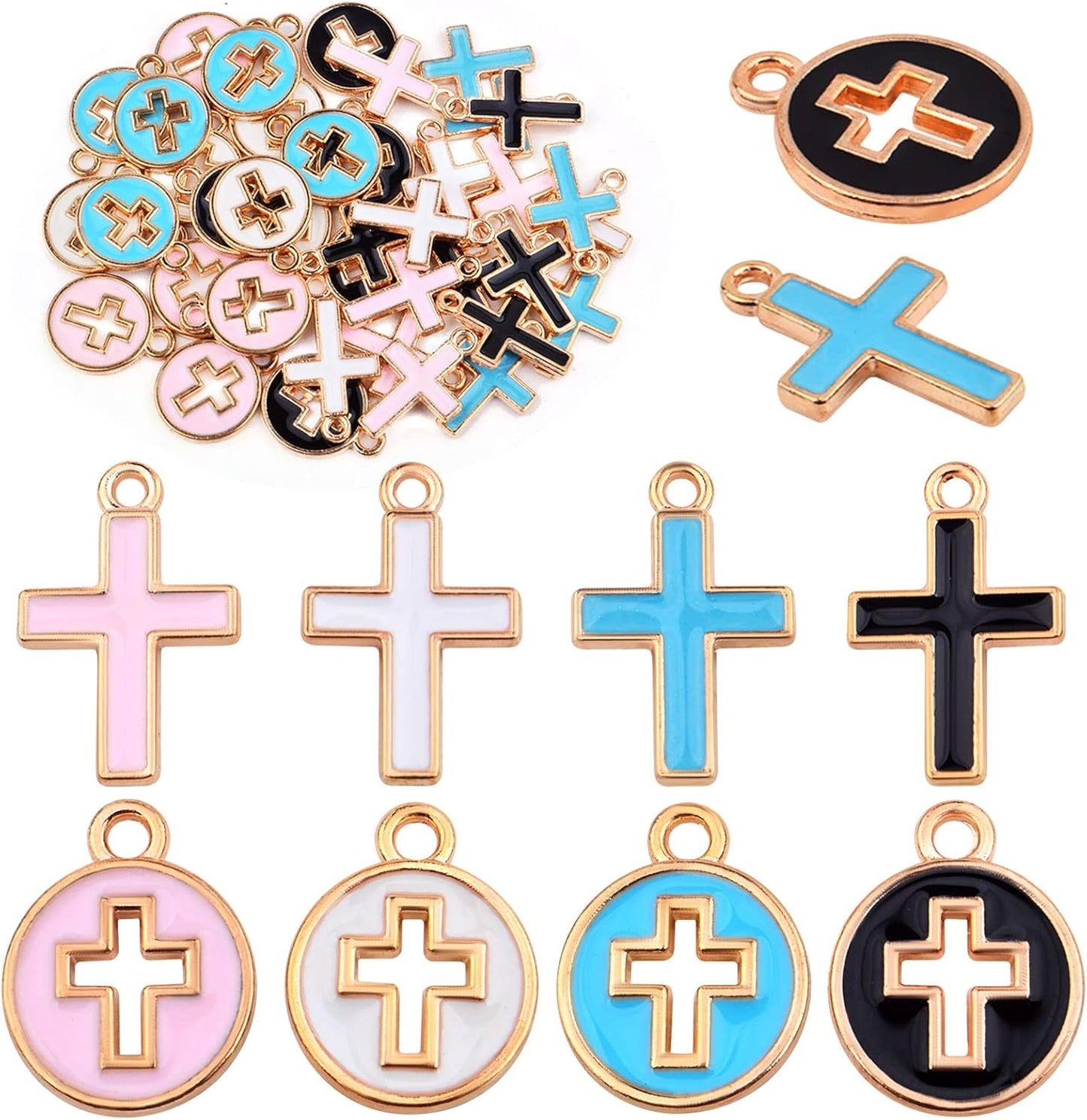 40pcs Round Enamel Cross Charms Alloy Crucifix Charm Pendants for Jewelry Making Bracelet Necklace,4 Colors