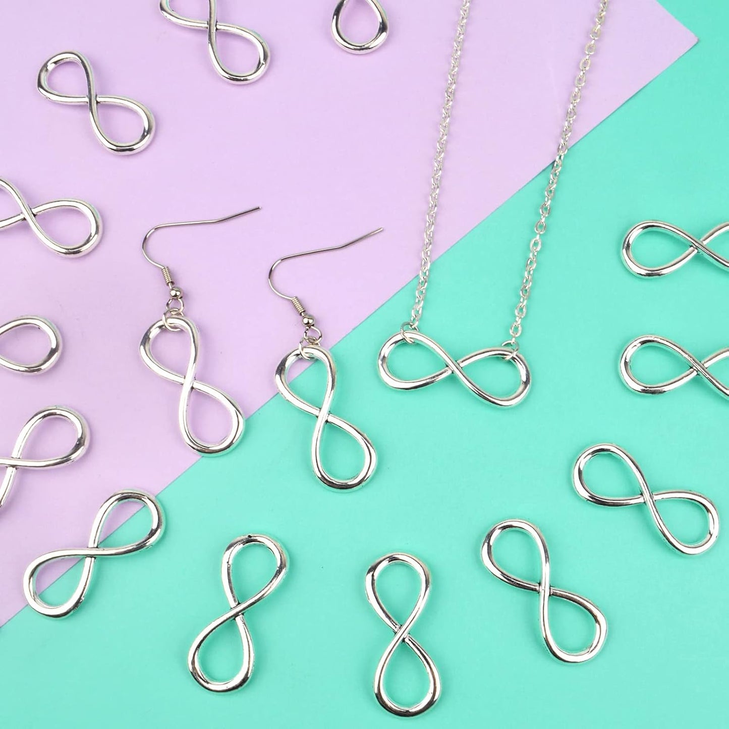 50 Pieces Silver Infinity Symbol Connector Charms Alloy Infinity Pendants for DIY Necklace Bracelet Jewelry Making Accessories, 31 mm x 12.5 mm