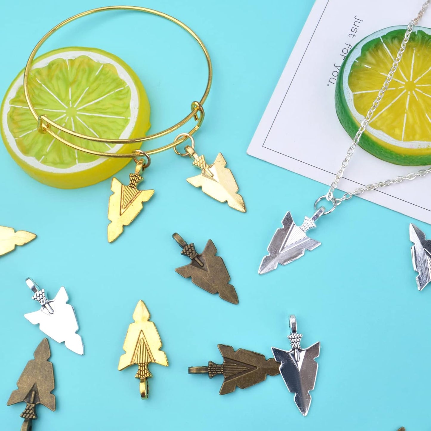 50 Pieces Tibetan Alloy Arrowhead Charms Vintage Chic Arrow Dangle Pendants Charms Craft Supplies for DIY Bracelet Necklace Jewelry Making Findings, Antique Golden