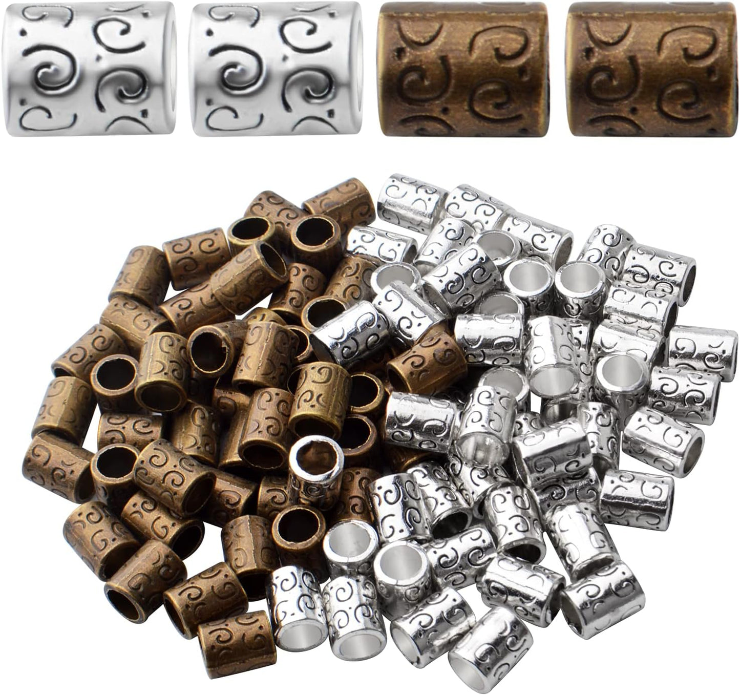 Large Hole Spacer Beads, 100pcs Column Alloy Tube Loose Beads, Silver/Bronze, Cylindrical, 10mm x 8mm, 5.6mm Hole, DIY Jewelry Craft Making