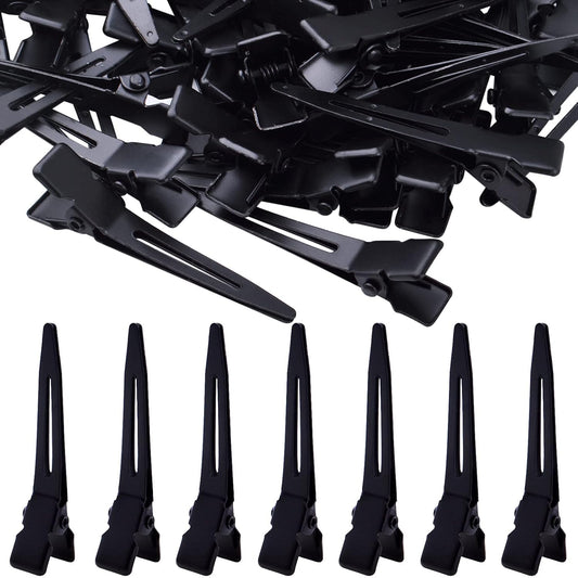 100pcs Black Single Prong Curl Clips Sectioning Clips Metal Alligator Hair Pins Styling Clips for Women Men Hair Extensions Salon Haircut, 4.5 cm x 0.8 cm