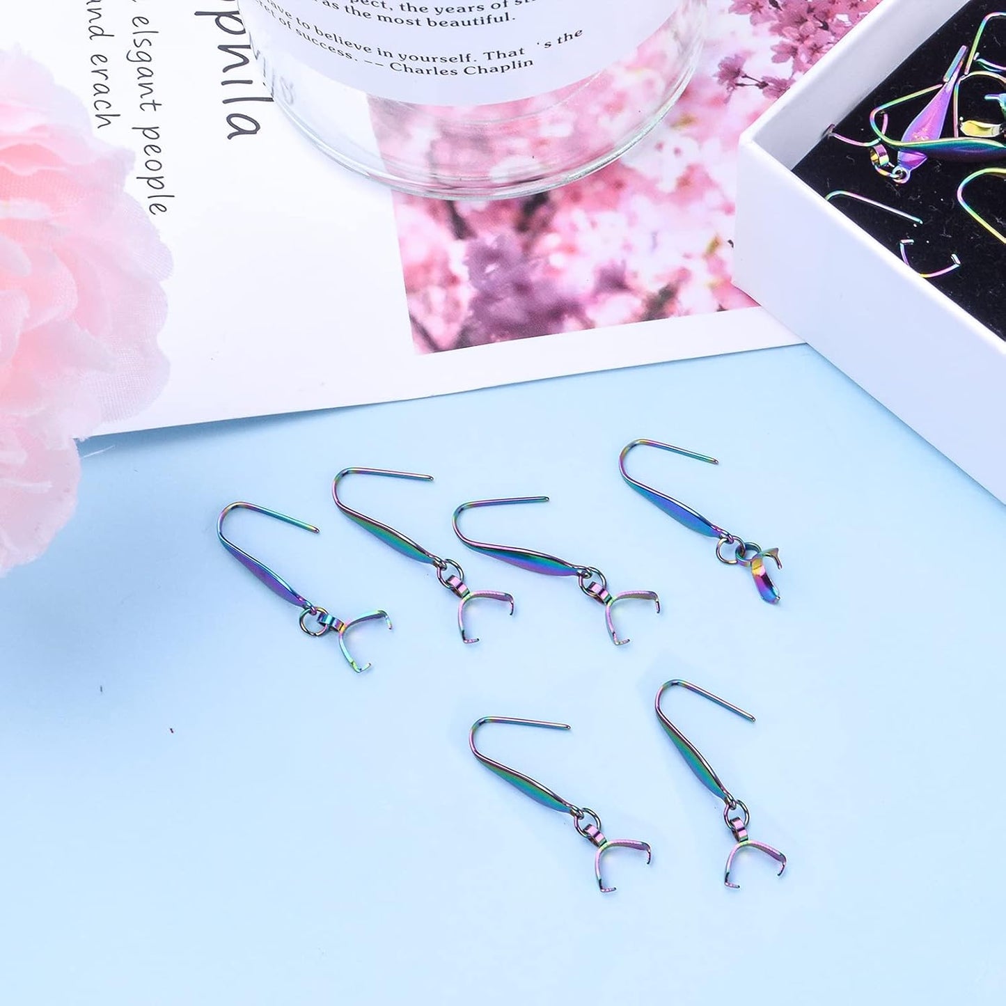 30pcs Stainless Steel Earring Hooks Rainbow Color Pendant Clasp Earring Hooks Ear Wire Buckle Dangle Earrings for DIY Jewelry Making Birthday Wedding Anniversary Favor Gifts