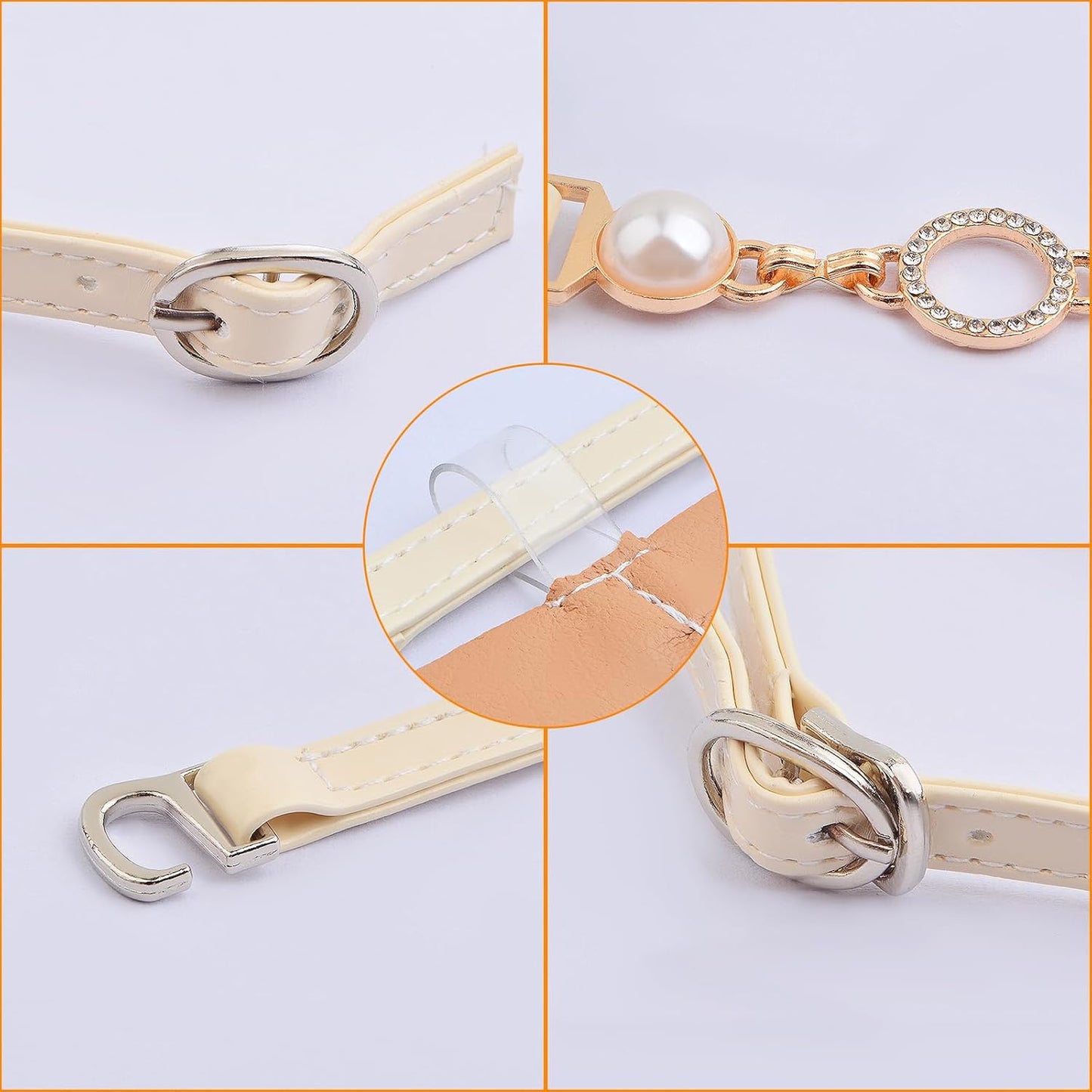 2 Pairs High Heels Shoelaces Leather Belt Pearl Chains and 2pcs Transparent Adjustable High Heel Shoe Straps with Buckle Replacement Accessories for Women Lady High Heel Shoes Decor