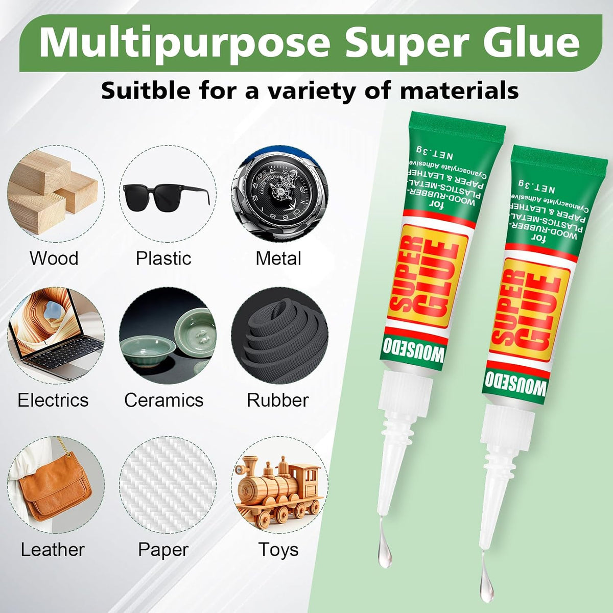 HENDEVL 48 X 3g Super Glue Clear, Strong Adhesive,Super Glue Fast Drying Cyanoacrylate Glue for Wood,Rubber,Leather, Plastic, Metal, Rhinestone Jewelry, DIY Crafts and More