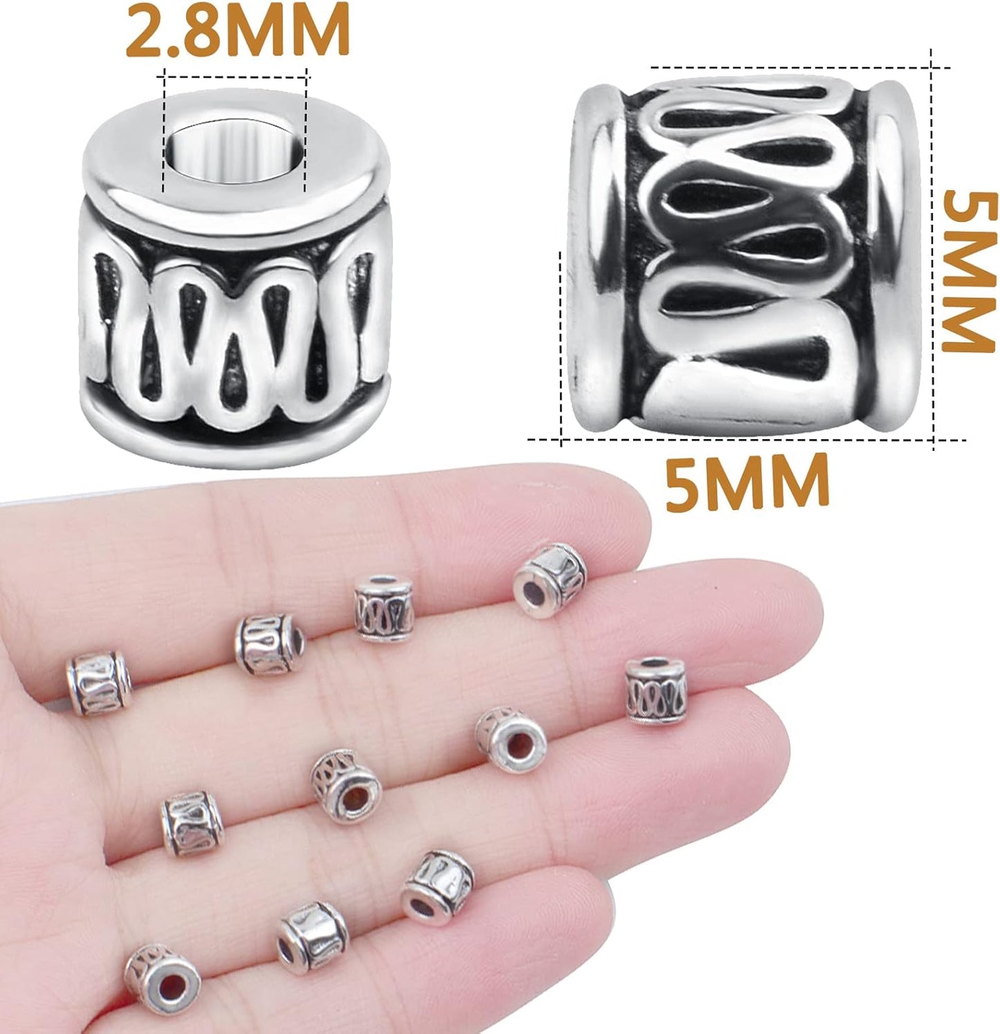 100 Pieces Tibetan Silver Tube Spacer Beads Antique Alloy Loose Charm Beads Handmade Accessories for DIY Jewelry Making Crafting Party Favor Gifts, Hole: 2.8 mm