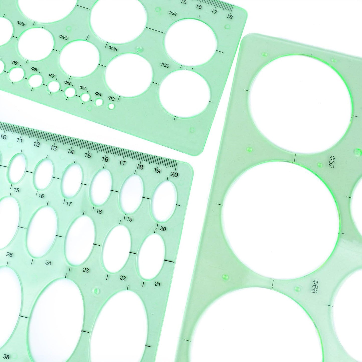 3pcs Circle Stencils Oval Stationery Template Plastic Measuring Templates Geometric Rulers Set for Drafting, Drawing(Clear Green)