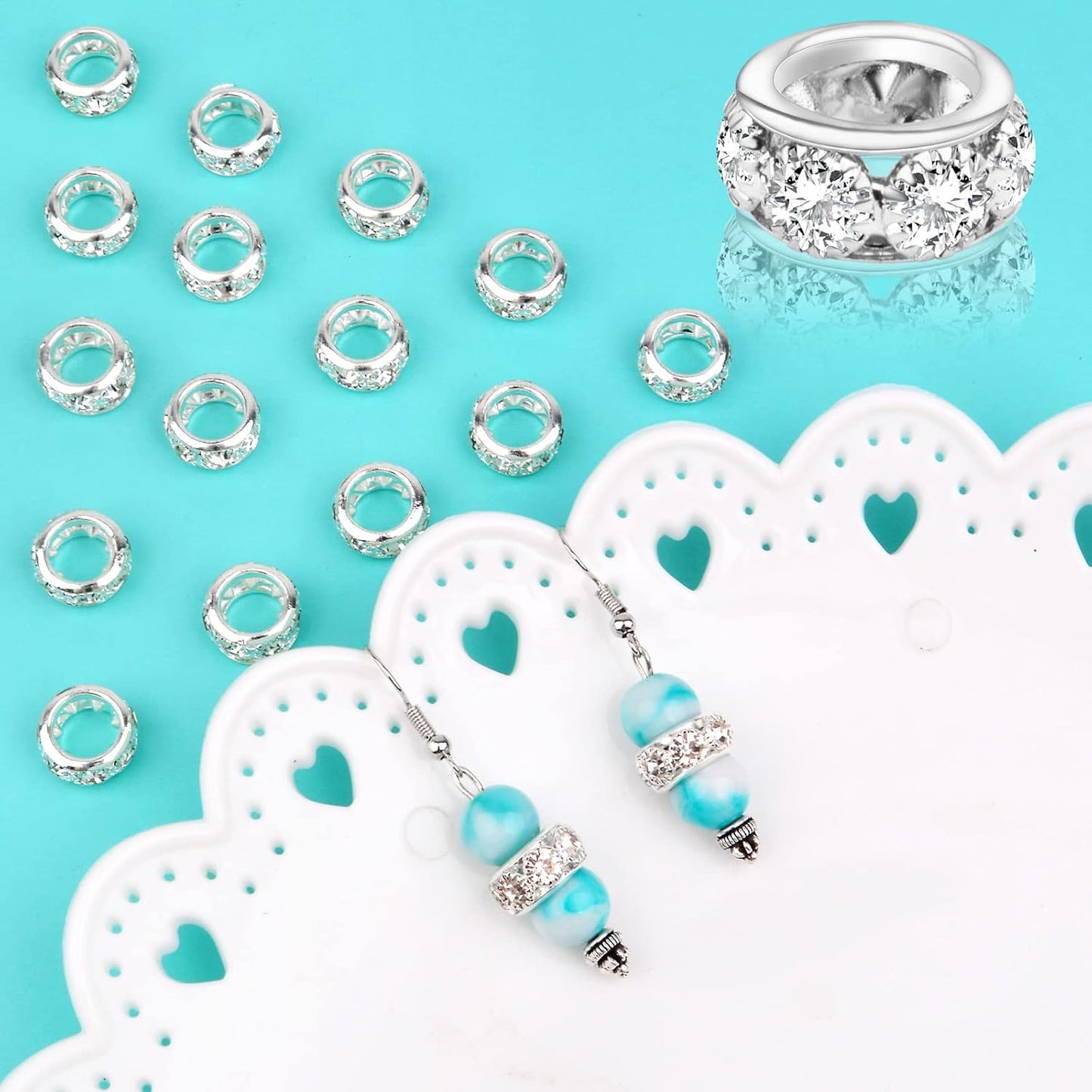 40pcs 12mm Large Hole Rhinestone European Beads, Crystal Rondelle Spacer Beads Round Loose Beads for Snake Chain Bracelet DIY Jewelry Making, Hole: 8mm