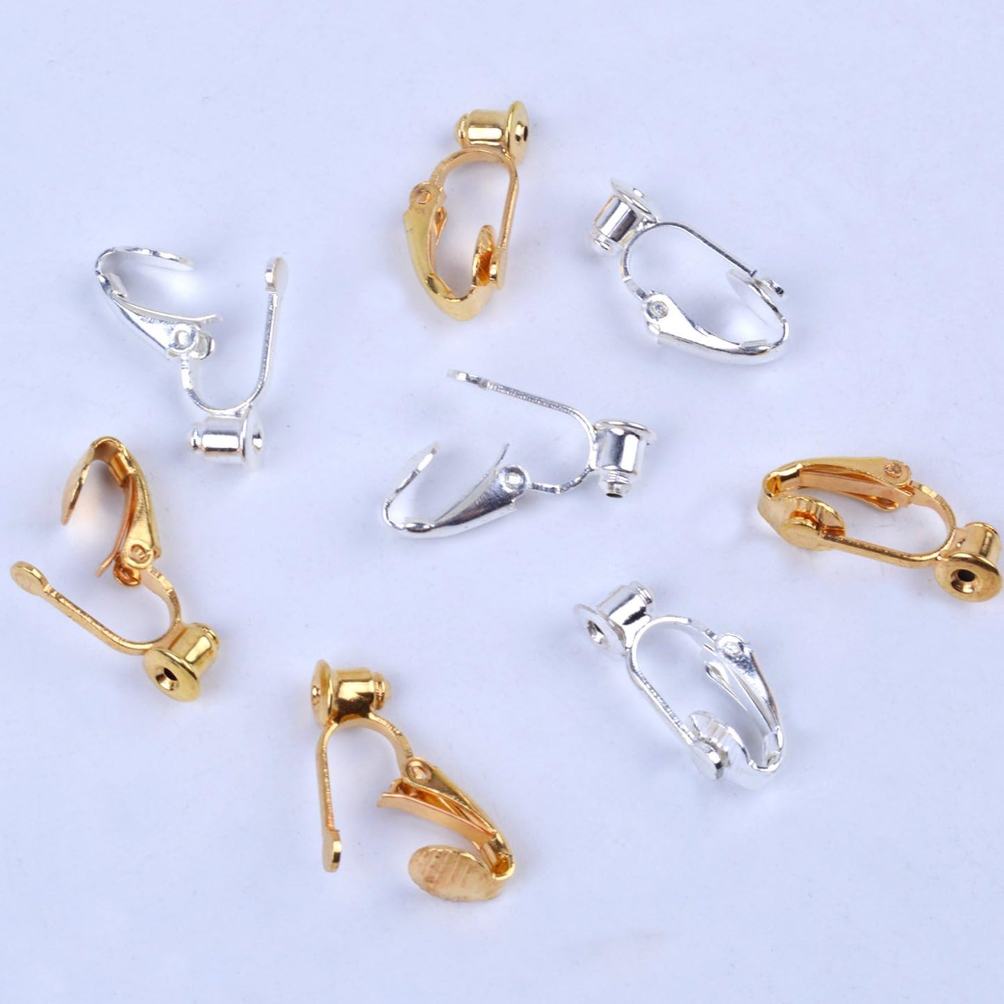 20 Pieces Earring Clip Backs Clip-on Earring Converter Components Findings with Post for None Pierced Ears, Silver and Gold