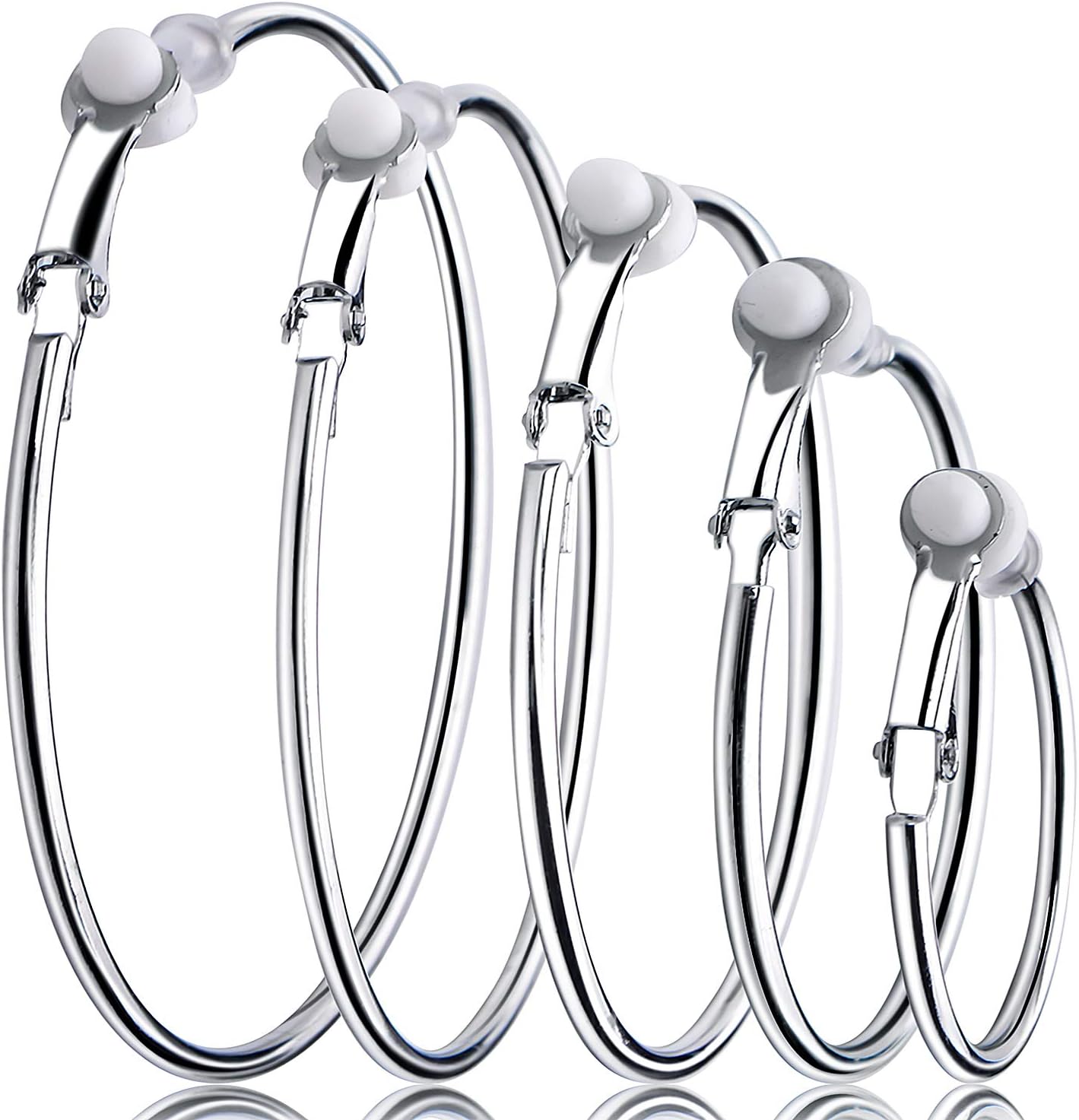 5 Pairs Gold Clip on Earrings Hoop Non Piercing Women Clip Earrings for Women, 5 Sizes