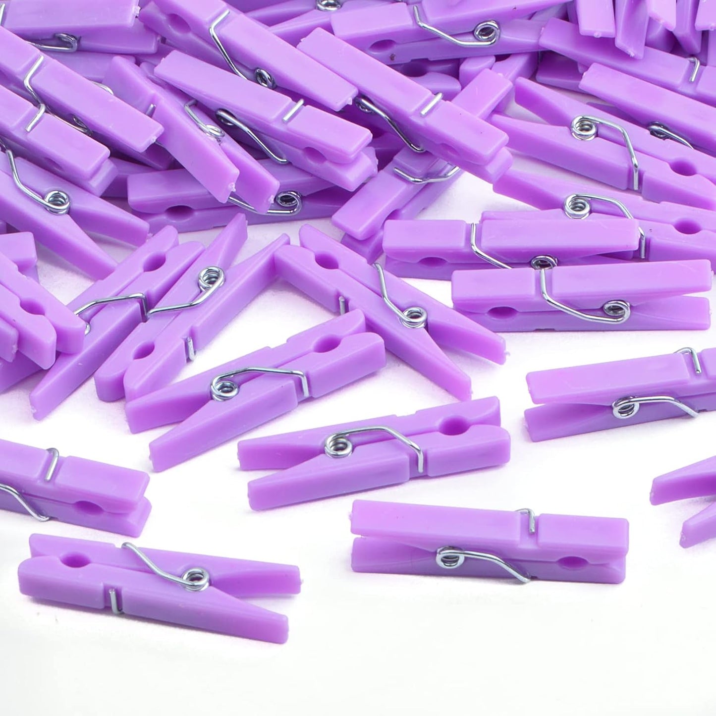 100 Pieces Mini Photo Clips Plastic Strong Springs Clothespins Decorative Craft Binder Clips for Hanging Picture Paper Scrapbooking Home Office Decor, Purple