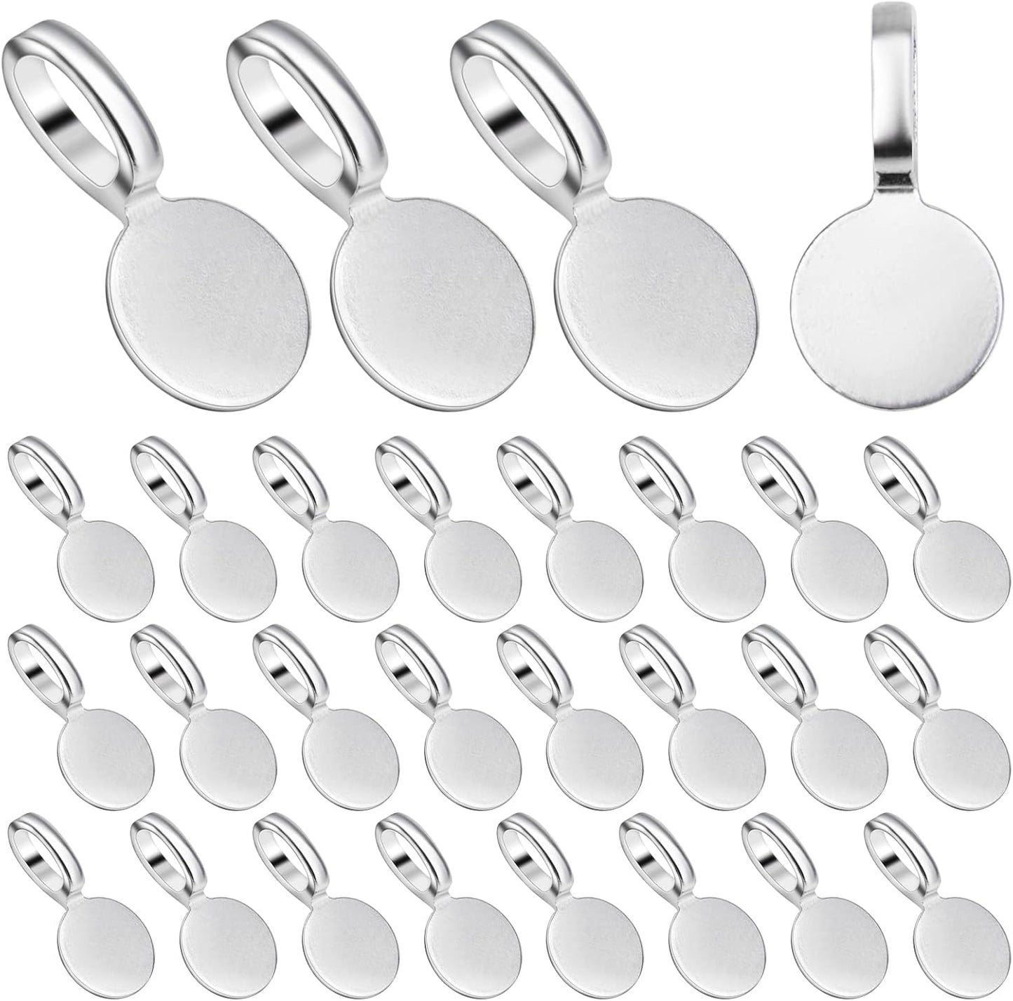 100pcs Silver Glue-on Flat Pad Bails Pendants Charms Connector Hanger for DIY Necklace Earrings Jewelry Making Accessories, 18 mm x 9 mm
