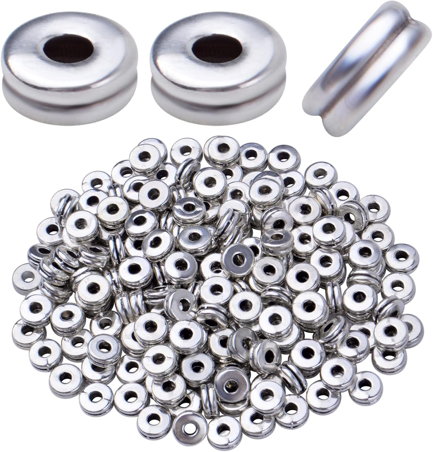 Metal Spacer Beads,200pcs Flat Round Disc Rondelle Spacer Beads Metal Rondelle Beads Spacers for Jewelry Making(6mm) - Silver and Golden