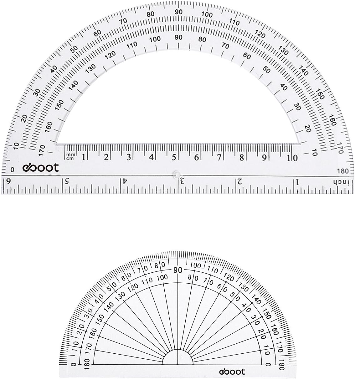 HENDEVL 2 Pcs Plastic Protractor Clear 180 Degrees Transparent Protractor for Geometry, 4 Inch and 6 Inch