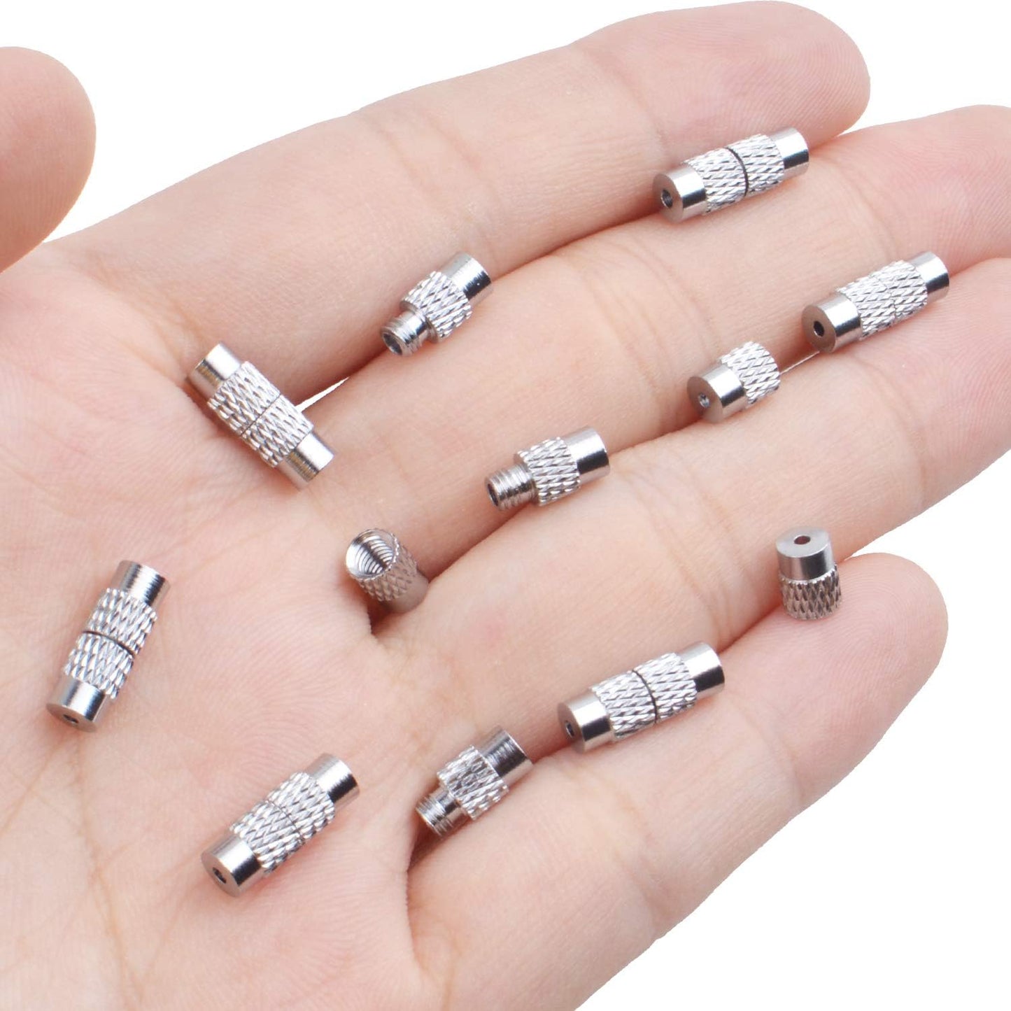 50pcs Brass Screw Clasps Barrel Clasps Cord End Caps Jewelry End Tips for Bracelet Necklace Making,Silver