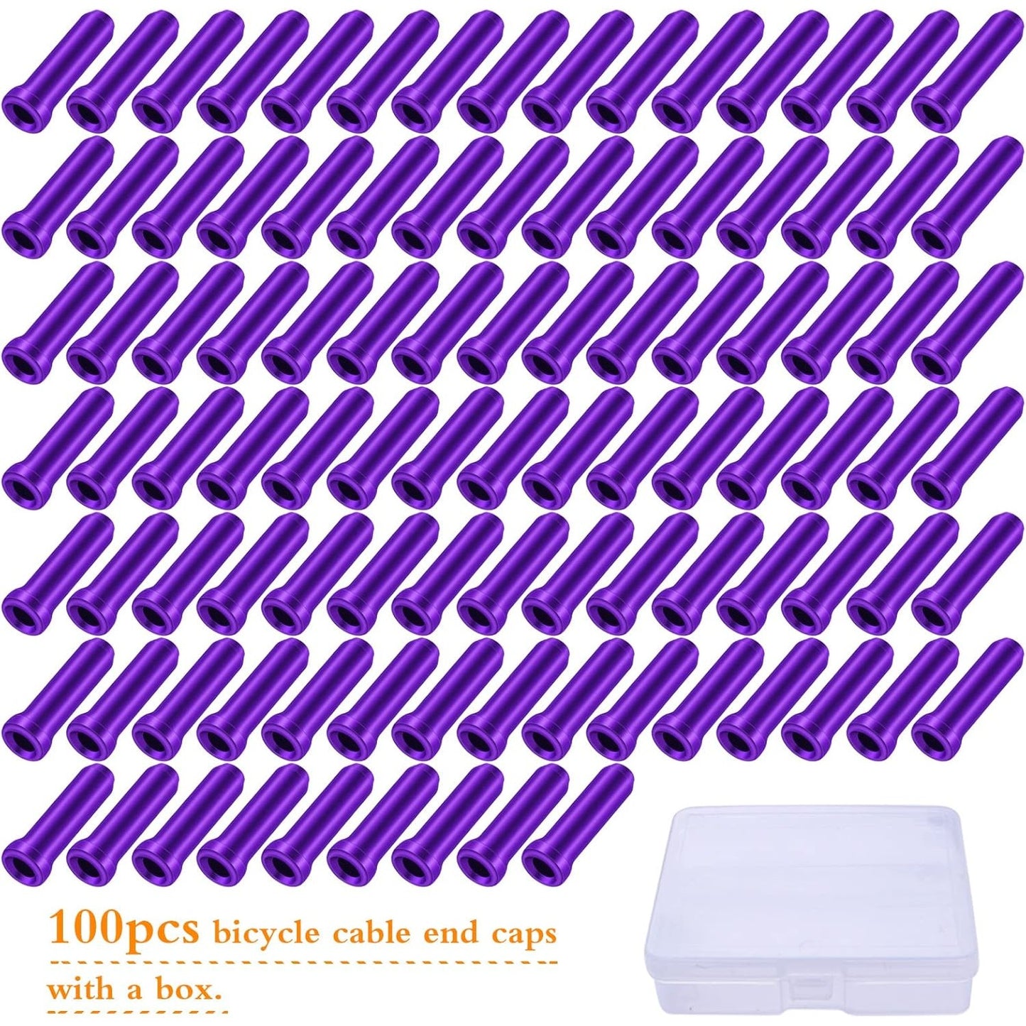 100pcs Aluminum Alloy Cable Ends Caps Cycling Cable Tips Crimps Bikes Brake End Covers Shifter Cable Ends with A Box for Road Bike and Mountain Bicycle, Purple