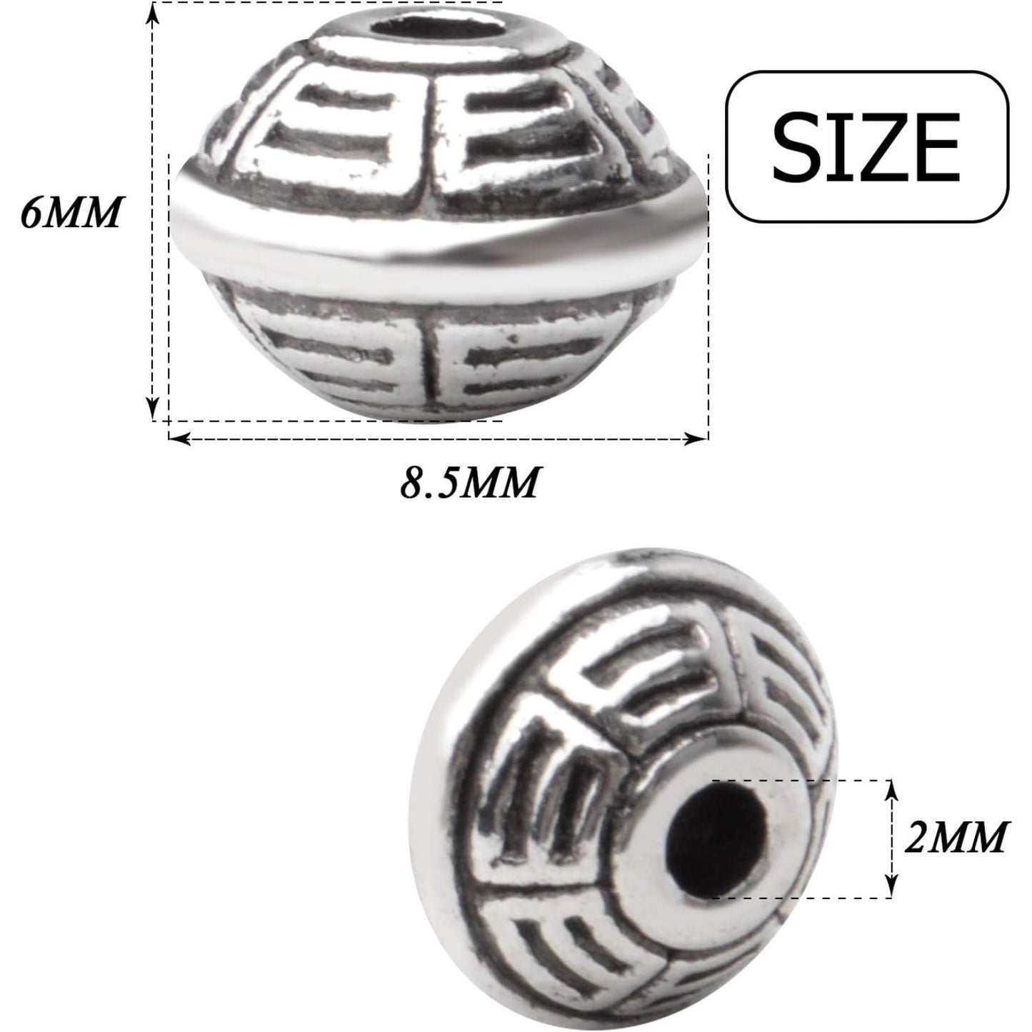100pcs 8.5mm Tibetan Spacer Beads Bicone Bead Spacer Alloy European Spacers Loose Beads Jewelry Spacer Charms with A Box for DIY Jewelry Making