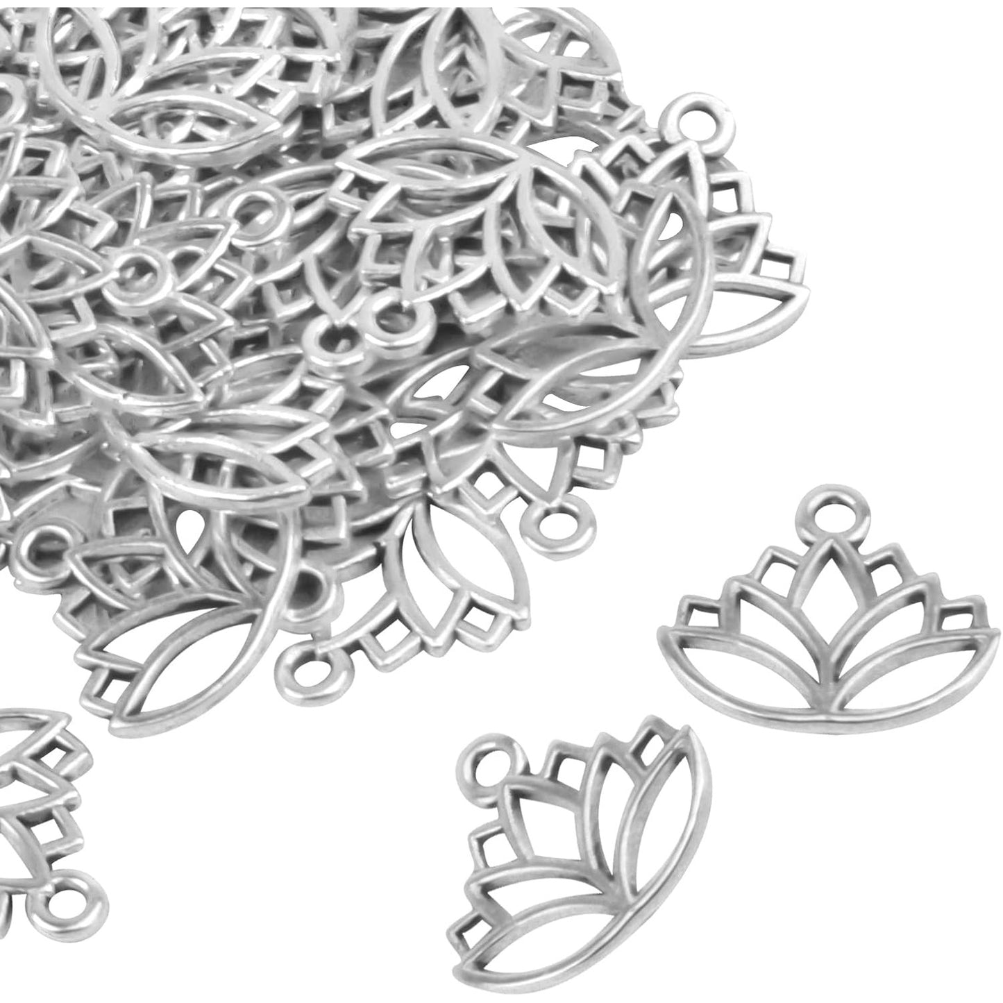 100pcs Lotus Charm Pendants Alloy Yoga Lotus Flower Charms Beads Charms Pendants Craft Supplies for DIY Necklace Bracelet Jewelry Making Crafting Accessory