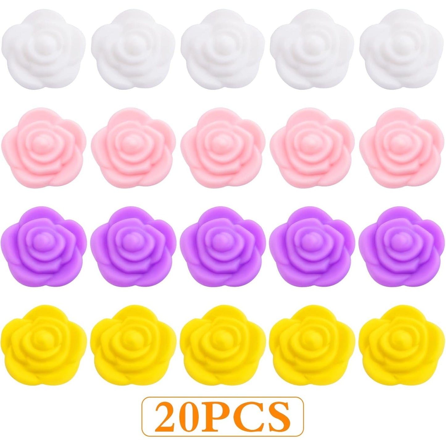 20 Pieces 20.5 mm Rose Flower Silicone Beads Soft Rubber Roses Shape Focal Loose Beads Handmade Accessories for DIY Necklace Bracelet Keychains Jewelry Making Projects, 4 Colors