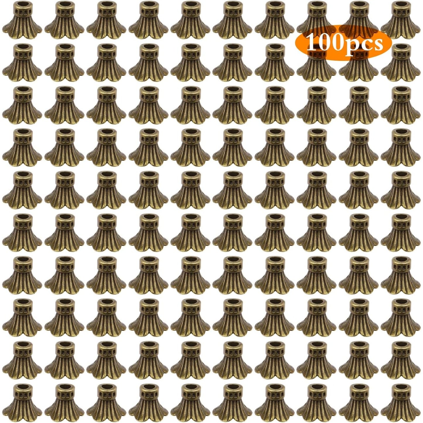 100pcs Flower Bead Caps Tibetan Style Alloy Tassel End Caps Loose Spacer Beads for Jewelry DIY Earrings Bracelet Crafts Making Accessory