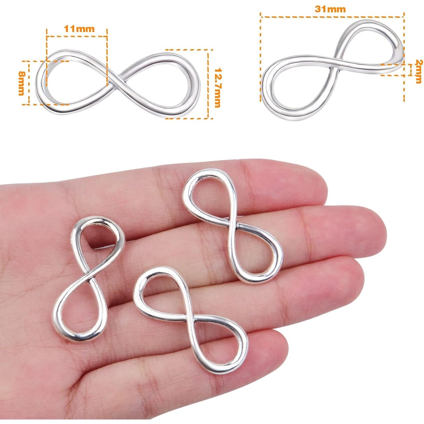 50 Pieces Silver Infinity Symbol Connector Charms Alloy Infinity Pendants for DIY Necklace Bracelet Jewelry Making Accessories, 31 mm x 12.5 mm