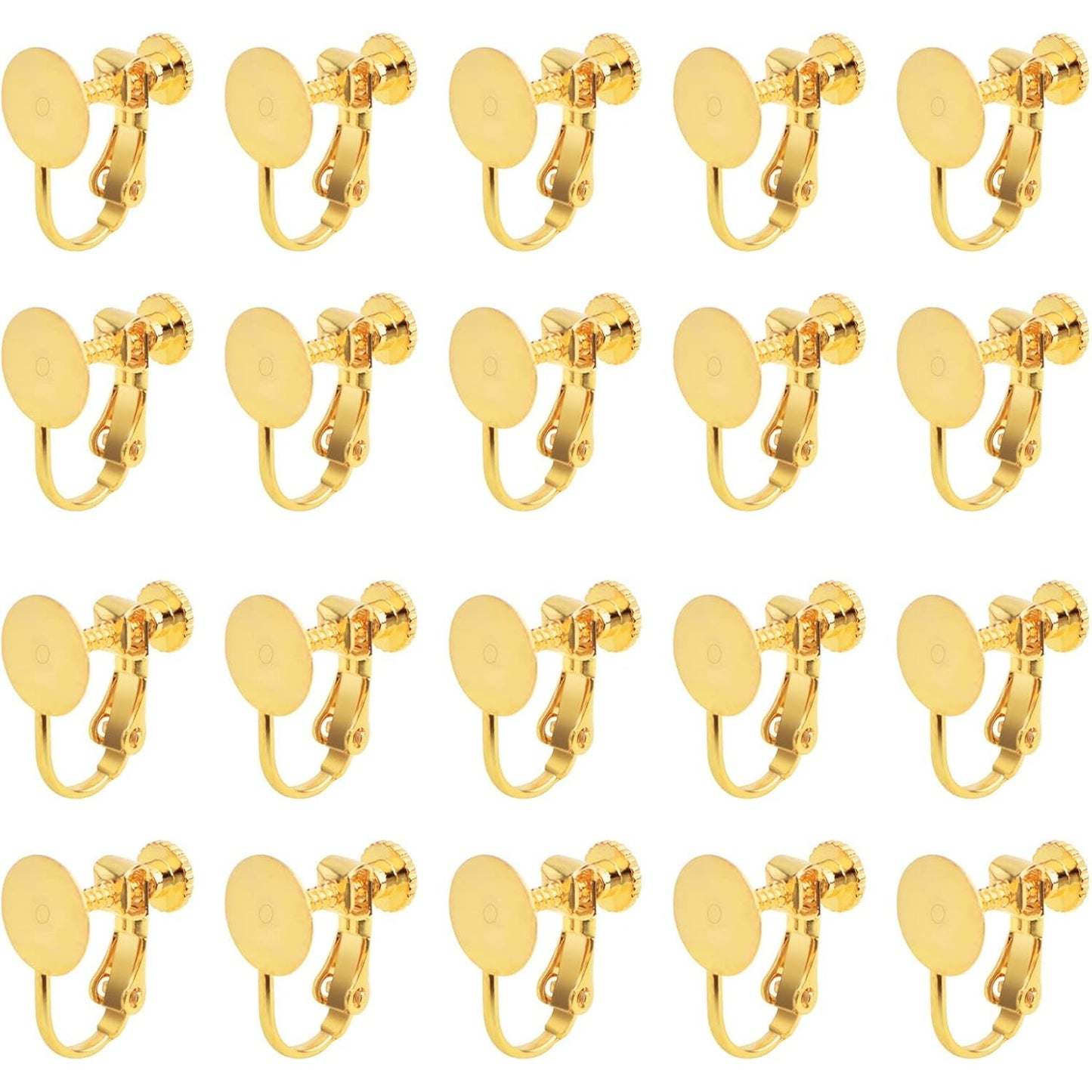 20pcs Stainless Steel Screw Clip-on Earring Converters Components Hypoallergenic Flat Round Earring Bezel Tray Clips for Non-Pierced Ears DIY Earrings Making, 2 Colors