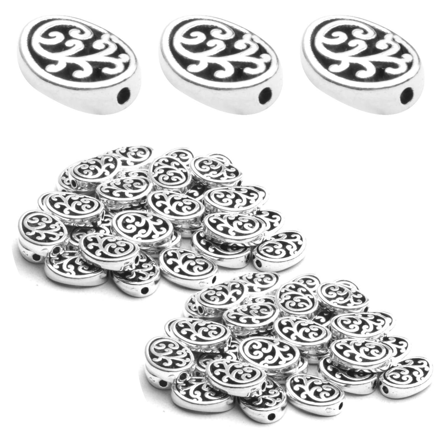 60pcs Antique Silver Bronze Tree of Life Oval Loose Charm Beads for DIY Craft Bracelet Necklace Making, 9x12mm
