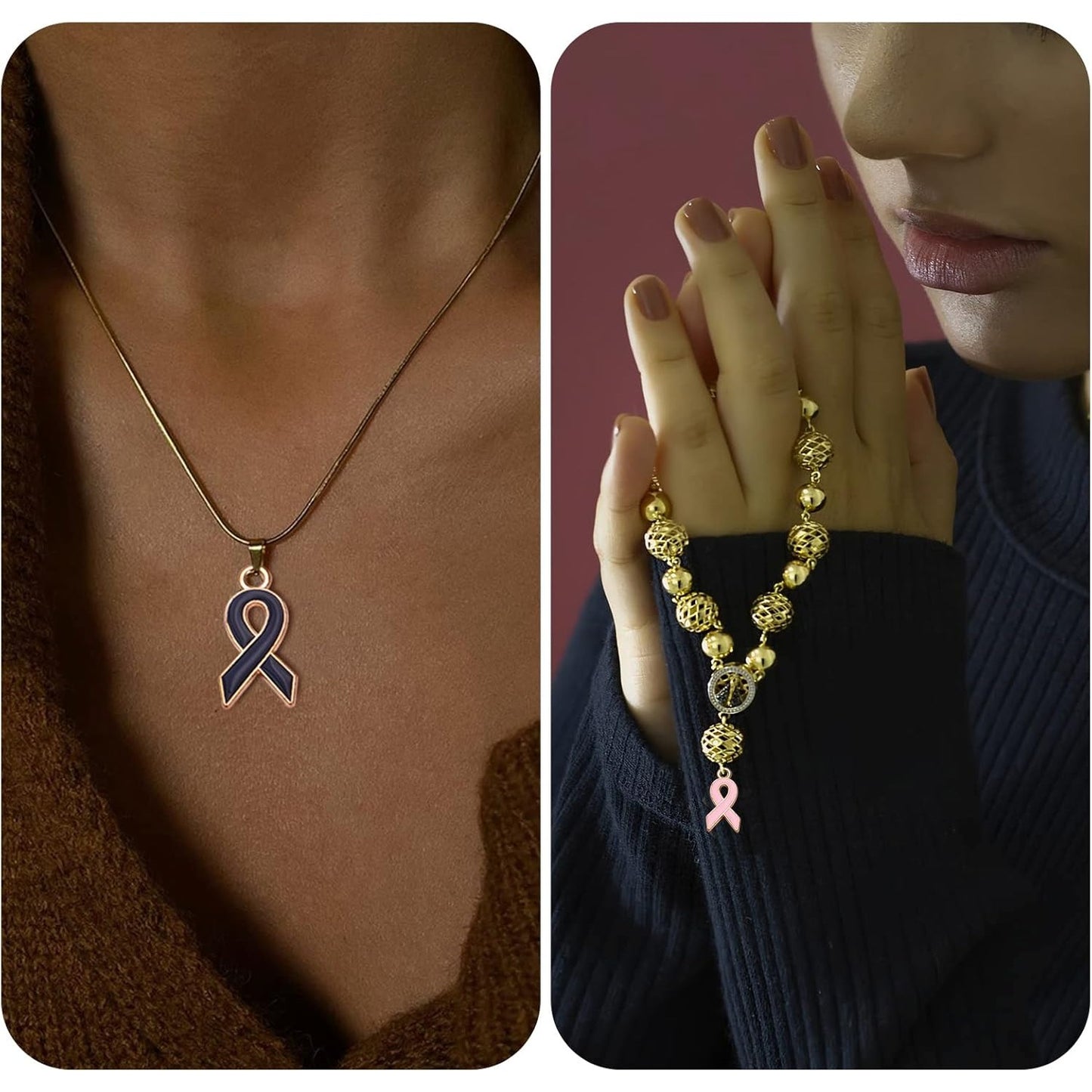 48pcs Breast Cancer Awareness Charms Enamel Ribbon Charm Beads Hope Ribbon Pendant Charms DIY Jewelry Making Accessories for Bracelet Necklace Earrings Crafts, 8 Colors