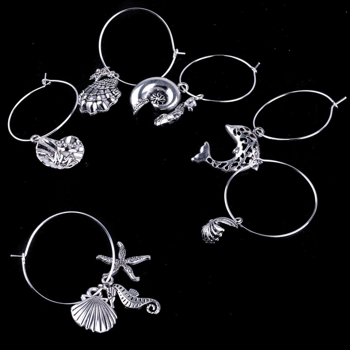 140Pcs Metal Wine Glass Charm Rings Earring Hoops and Ocean Fish & Sea Charms Pendants for DIY Your Unique Wine Glass Marker