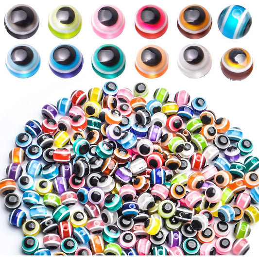 Evil Eye Beads, 200pcs 8 mm Mixed Color Evil Eye Bead Charms Small Flat Round Evil Eye Spacer Beads Pendants for DIY Handmade Bracelets Necklace Jewelry Making