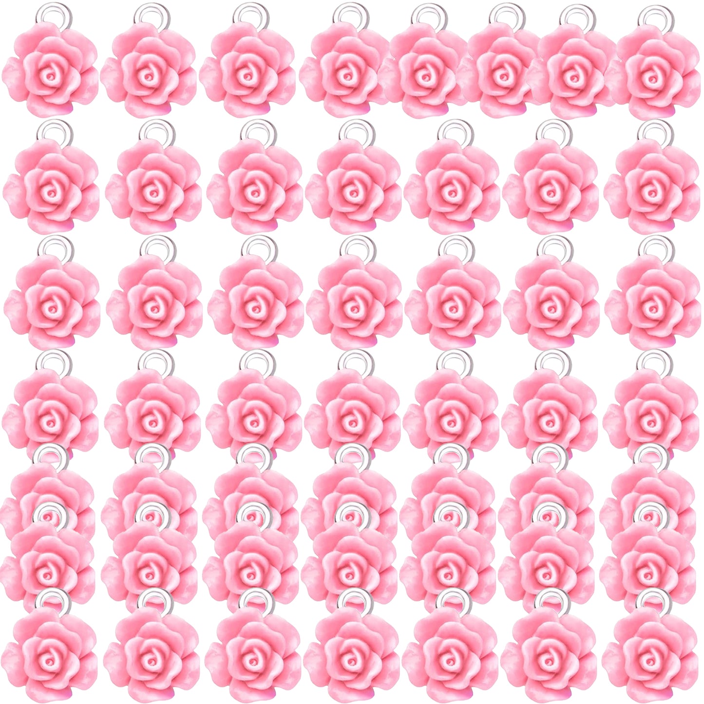 50pcs 10 mm Mixed Colors Resin Rose Flower Pendant Charms Lovely Flower Bead Charms Jewelry Making Accessories for DIY Craft Earrings Necklace Bracelet Birthday Party Favor Gifts