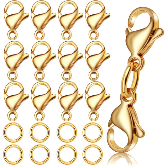 10 Sets Double Lobster Clasp Extender Stainless Steel Lobster Clasp Claw Connectors Bracelet Extension Clasps for DIY Crafts Necklace Jewelry Making Handmade Decoration